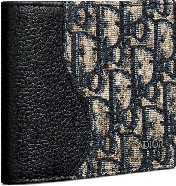 Saddle Bifold Wallet Black Grained Calfskin Marquetry with Beige and Black Dior Oblique Jacquard DIOR