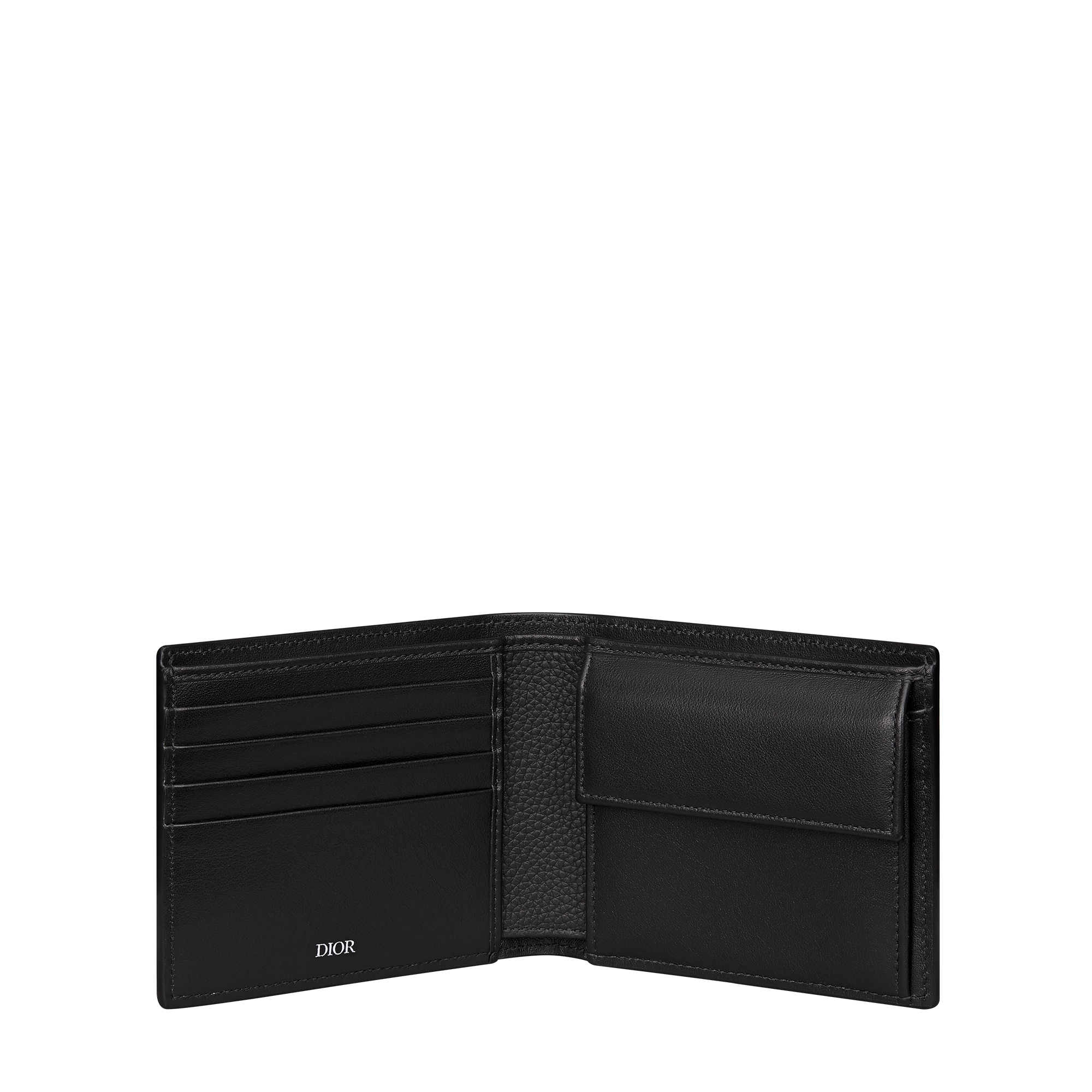 Saddle Bifold Wallet Black Grained Calfskin Marquetry with Beige and Black Dior Oblique Jacquard E07