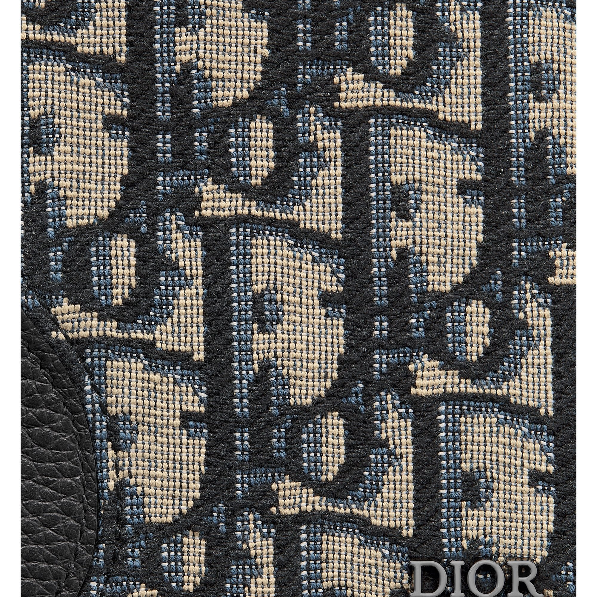 Saddle Bifold Wallet Black Grained Calfskin Marquetry with Beige and Black Dior Oblique Jacquard E09