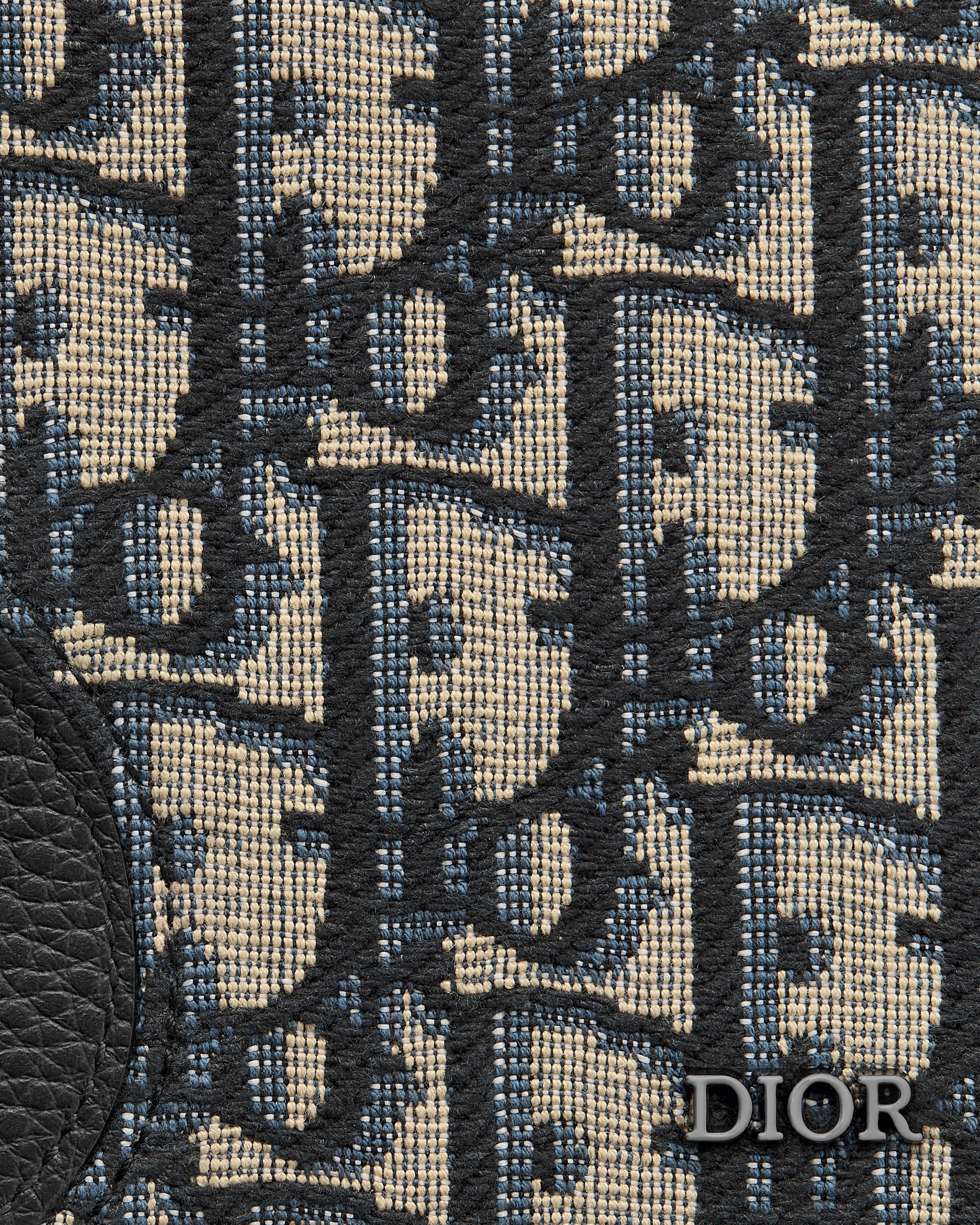 Saddle Bifold Wallet Black Grained Calfskin Marquetry with Beige and Black Dior Oblique Jacquard E09