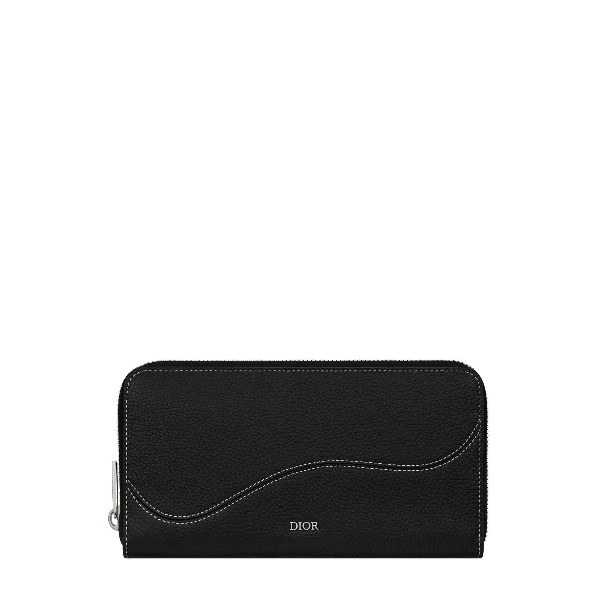 Saddle Long Zipped Wallet Black Grained Calfskin Marquetry E01