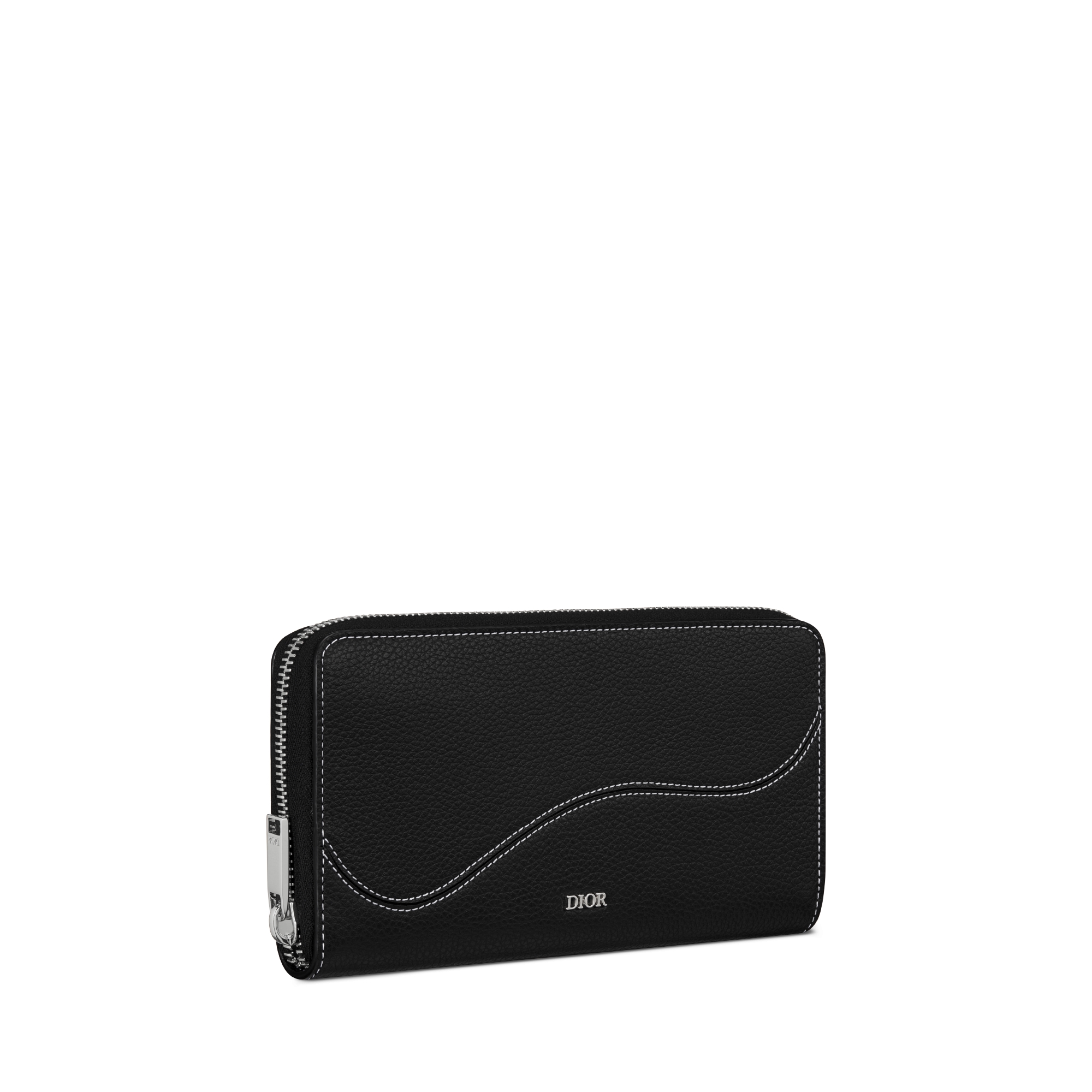 Saddle Long Zipped Wallet Black Grained Calfskin Marquetry E03