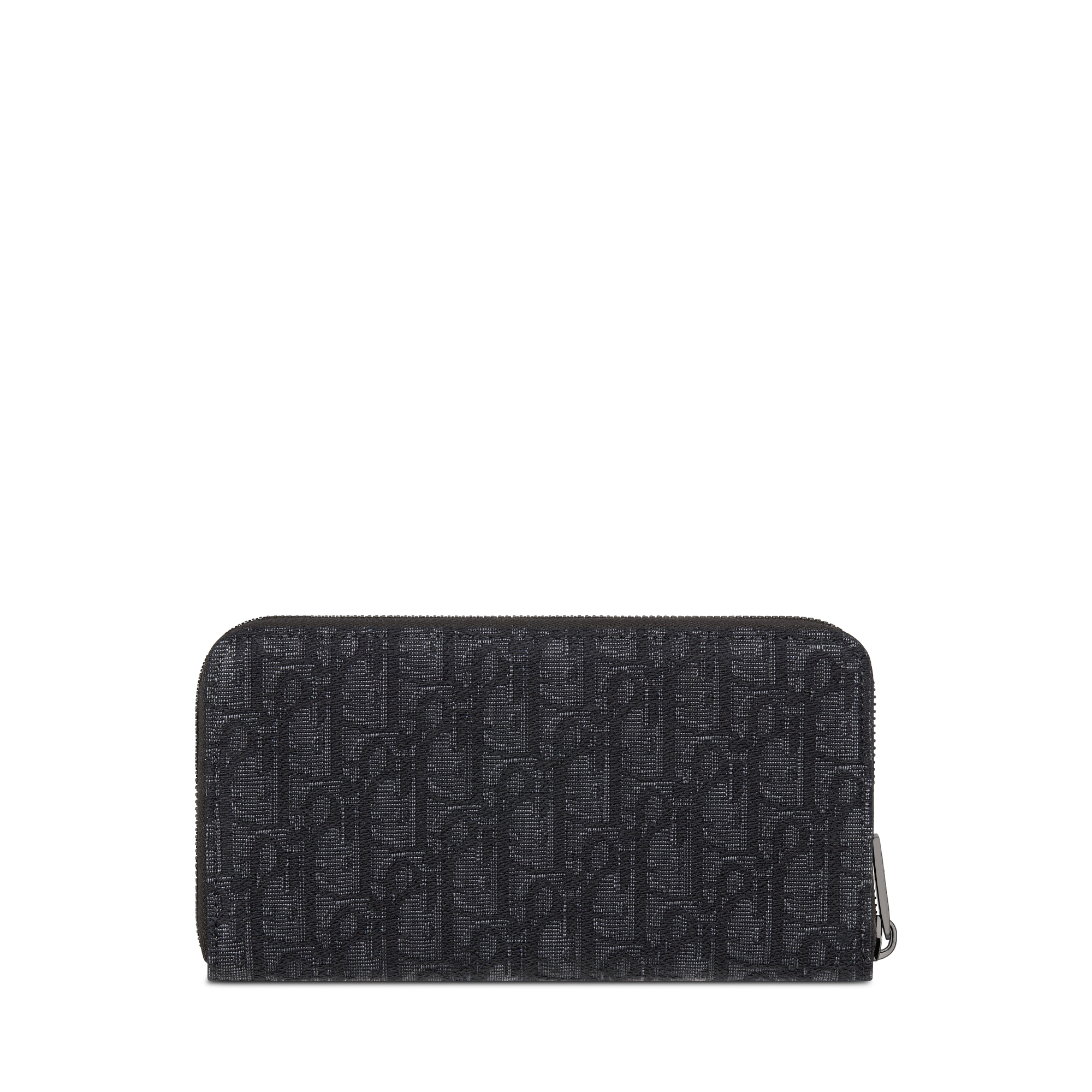 Saddle Long Zipped Wallet Black Grained Calfskin Marquetry and Black Dior Oblique Jacquard E08