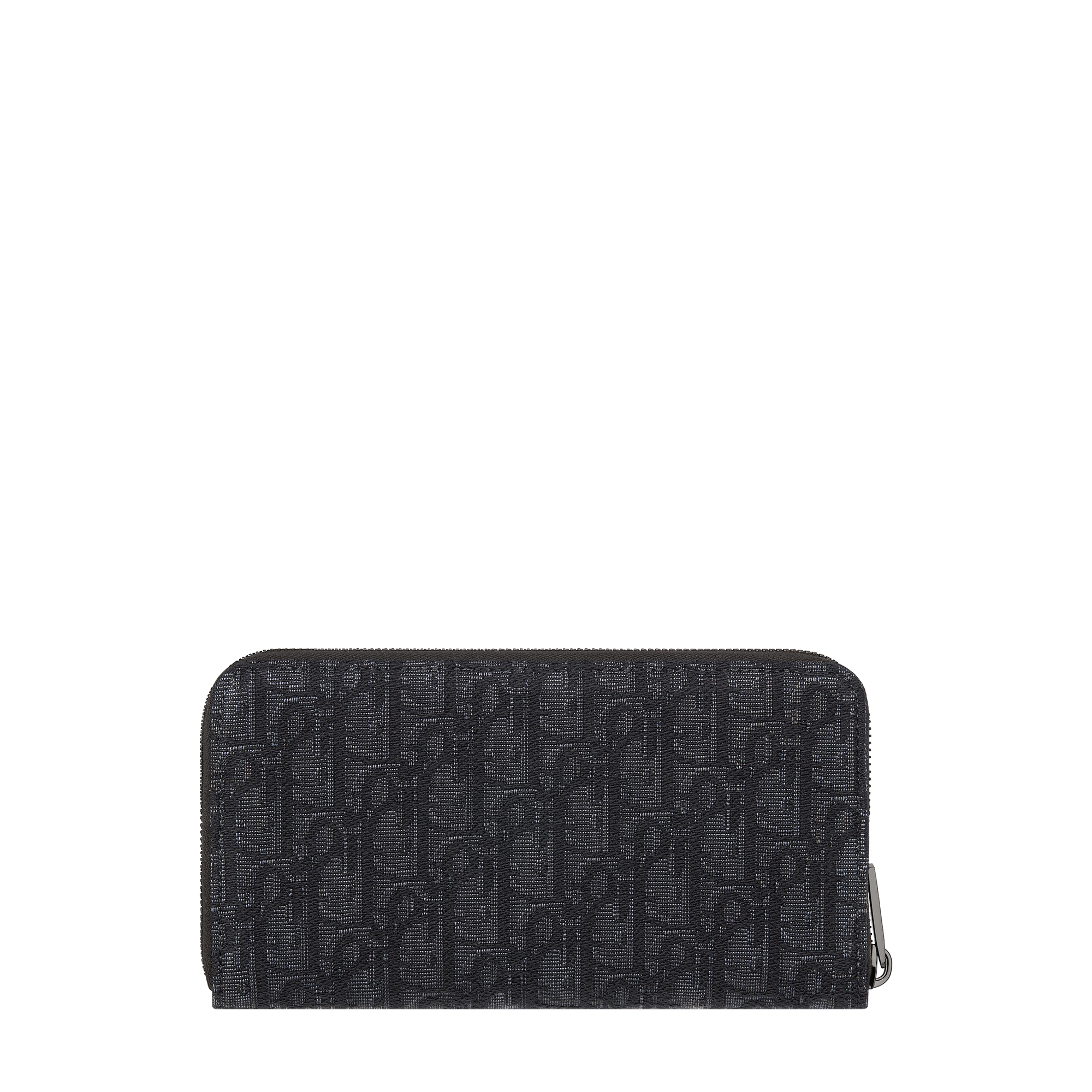 Saddle Long Zipped Wallet Black Grained Calfskin Marquetry and Black Dior Oblique Jacquard E08
