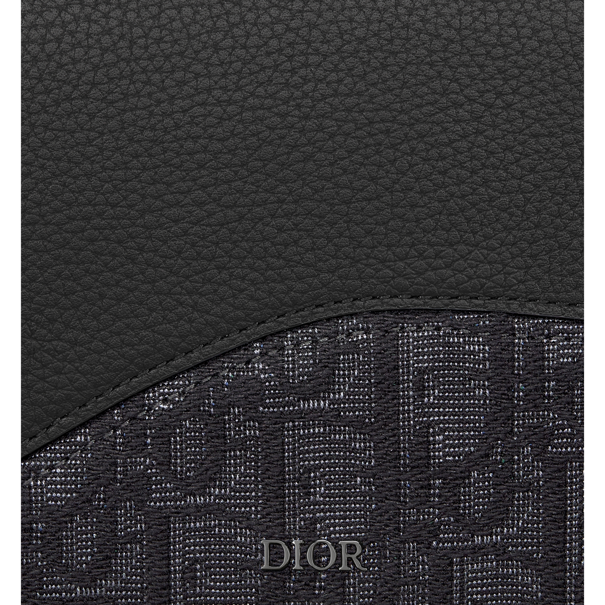 Saddle Long Zipped Wallet Black Grained Calfskin Marquetry and Black Dior Oblique Jacquard E09