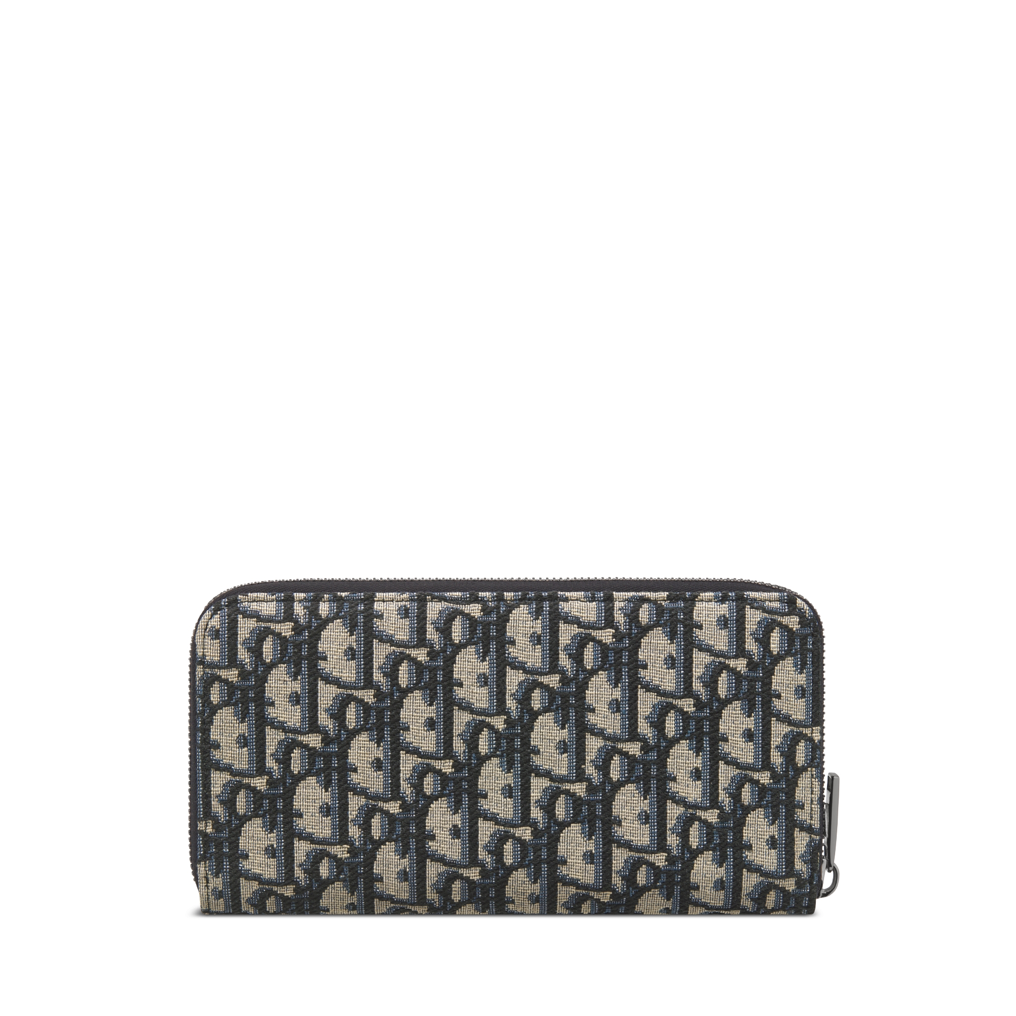 Saddle Long Zipped Wallet Black Grained Calfskin Marquetry with Beige and Black Dior Oblique Jacquard E08