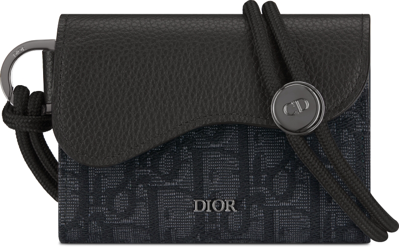 Saddle Flap Card Holder Beige and Black Dior Oblique Jacquard and Black Grained Calfskin DIOR