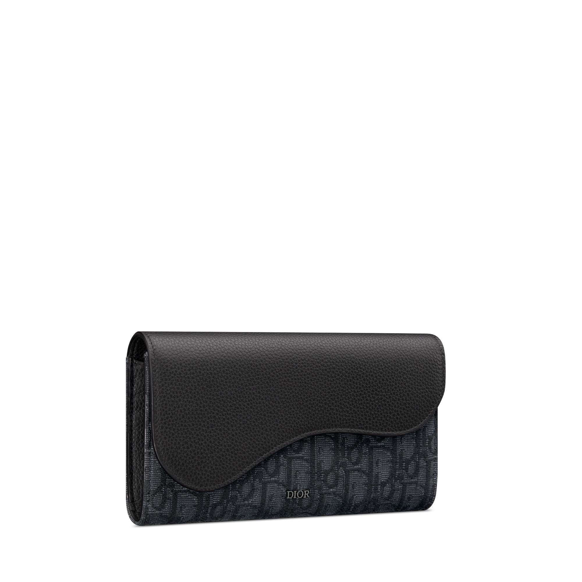 Saddle Long Wallet Black Dior Oblique Jacquard and Black Grained Calfskin E03