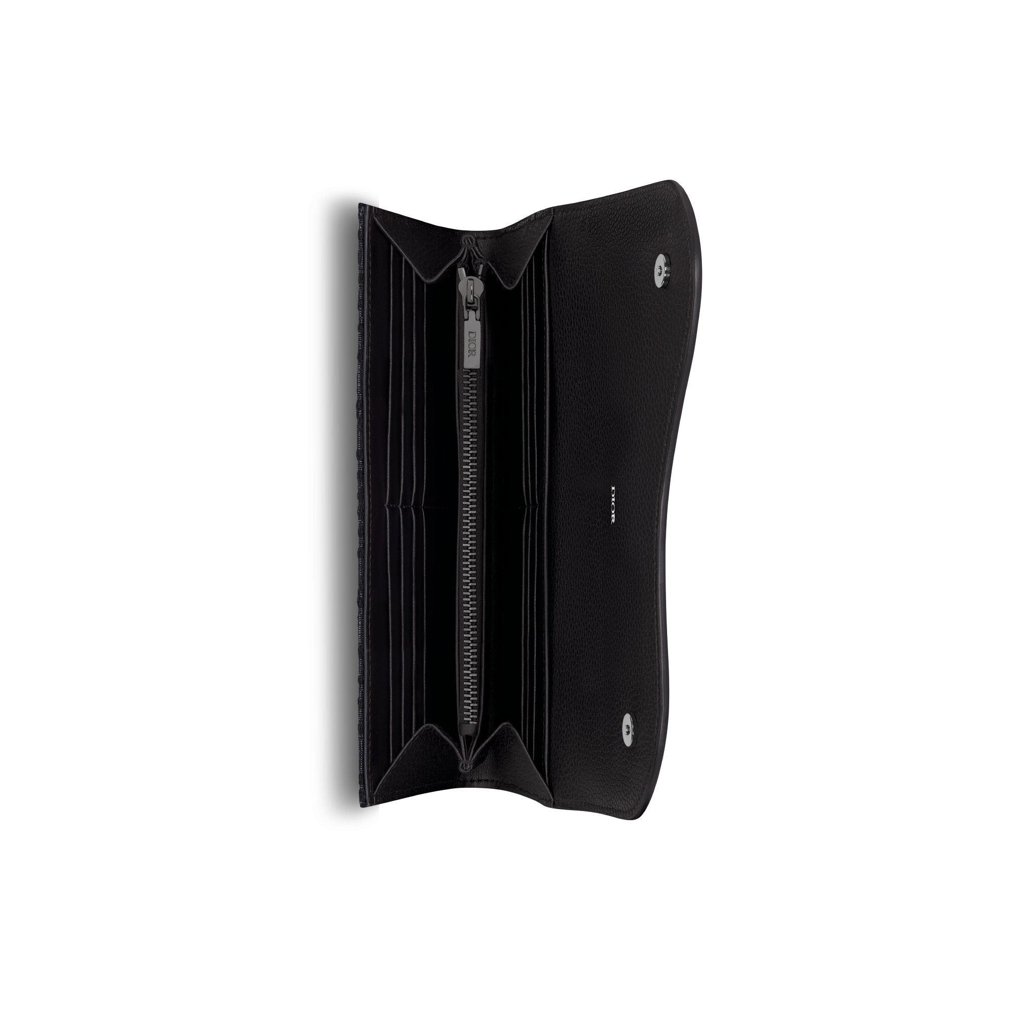 Saddle Long Wallet Black Dior Oblique Jacquard and Black Grained Calfskin E06