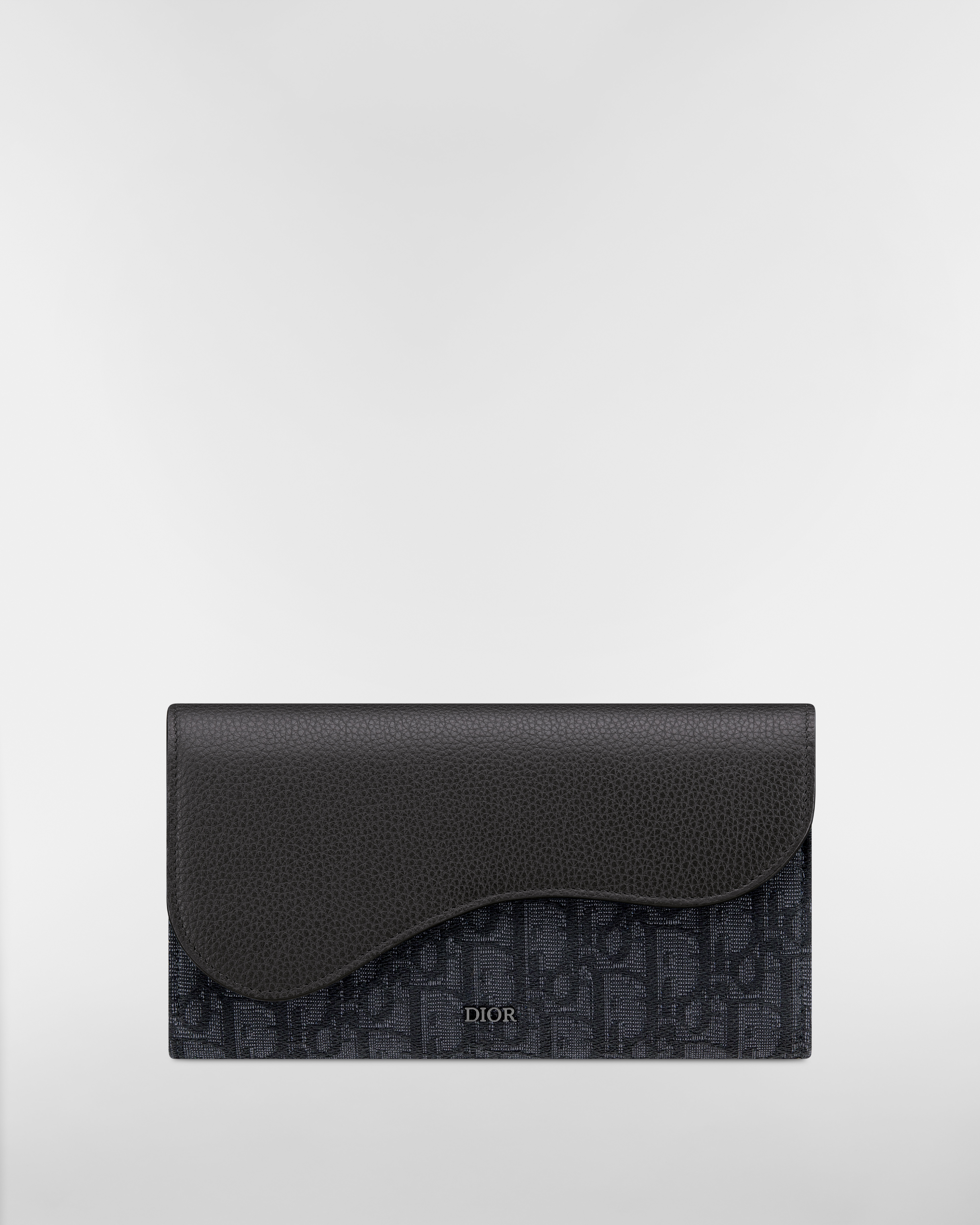 Saddle Long Wallet Black Dior Oblique Jacquard and Black Grained Calfskin E01