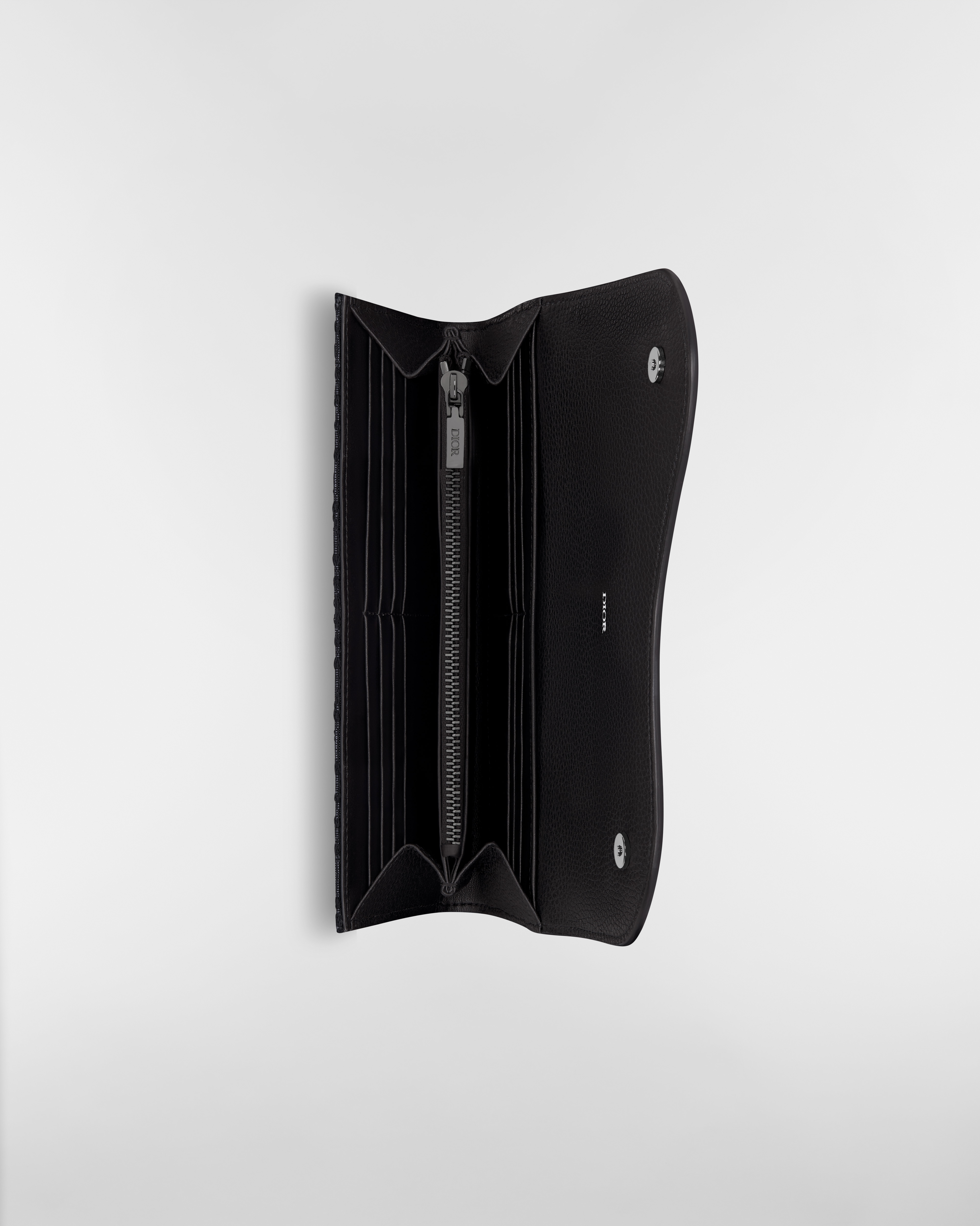 Lange Saddle-portemonnee Zwarte Dior Oblique-jacquard en zwart generfd kalfsleer E06