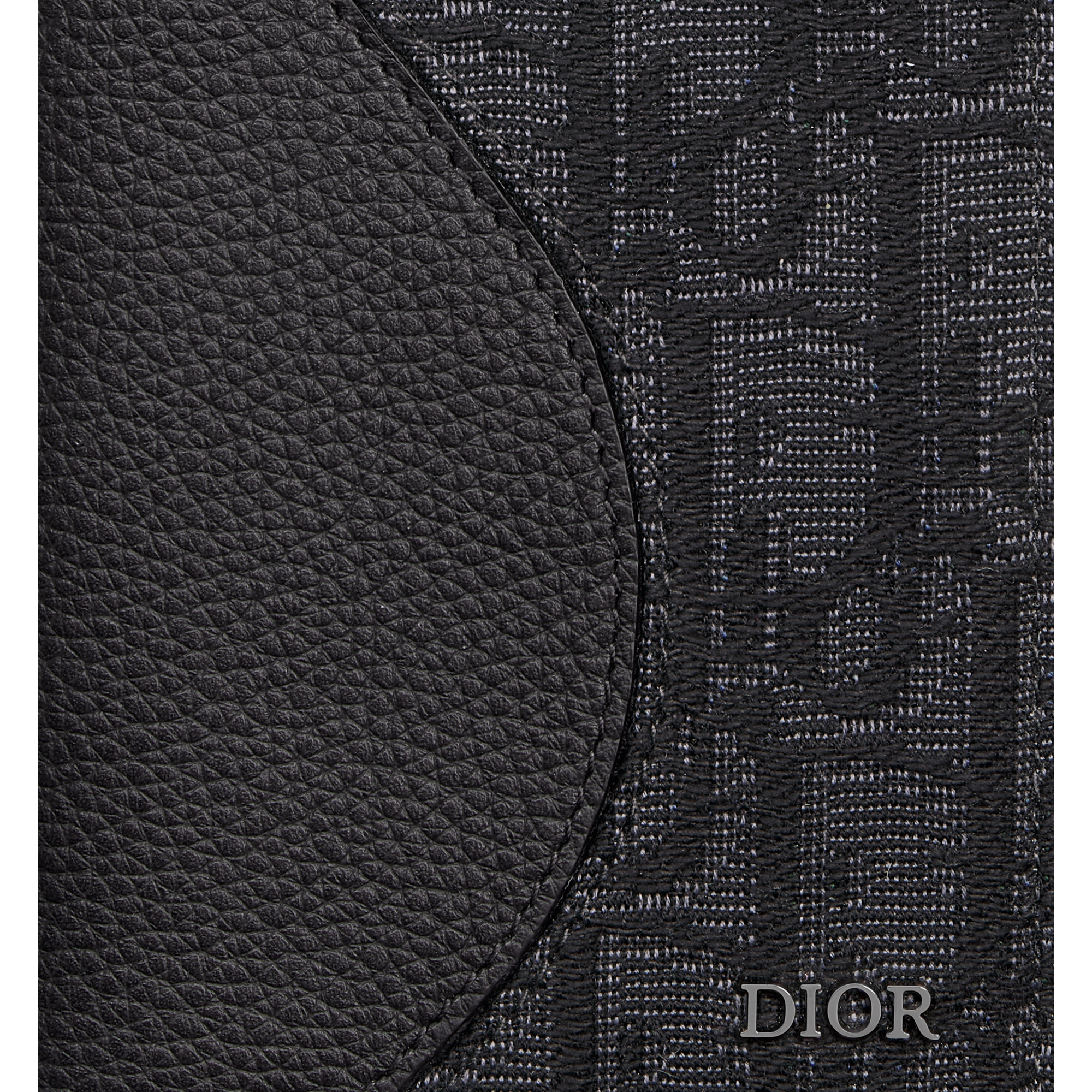 Saddle Long Vertical Wallet Black Grained Calfskin Marquetry and Black Dior Oblique Jacquard E09