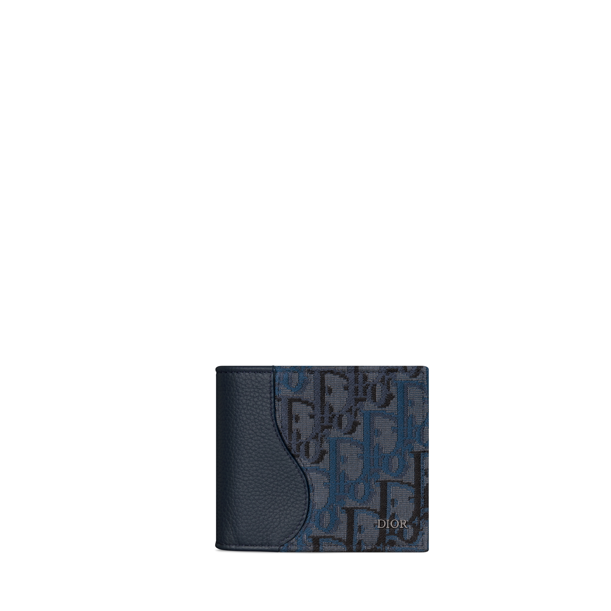 Saddle Bifold Wallet Deep Blue Grained Calfskin and Deep Blue Dior Oblique Trio Jacquard Marquetry E01