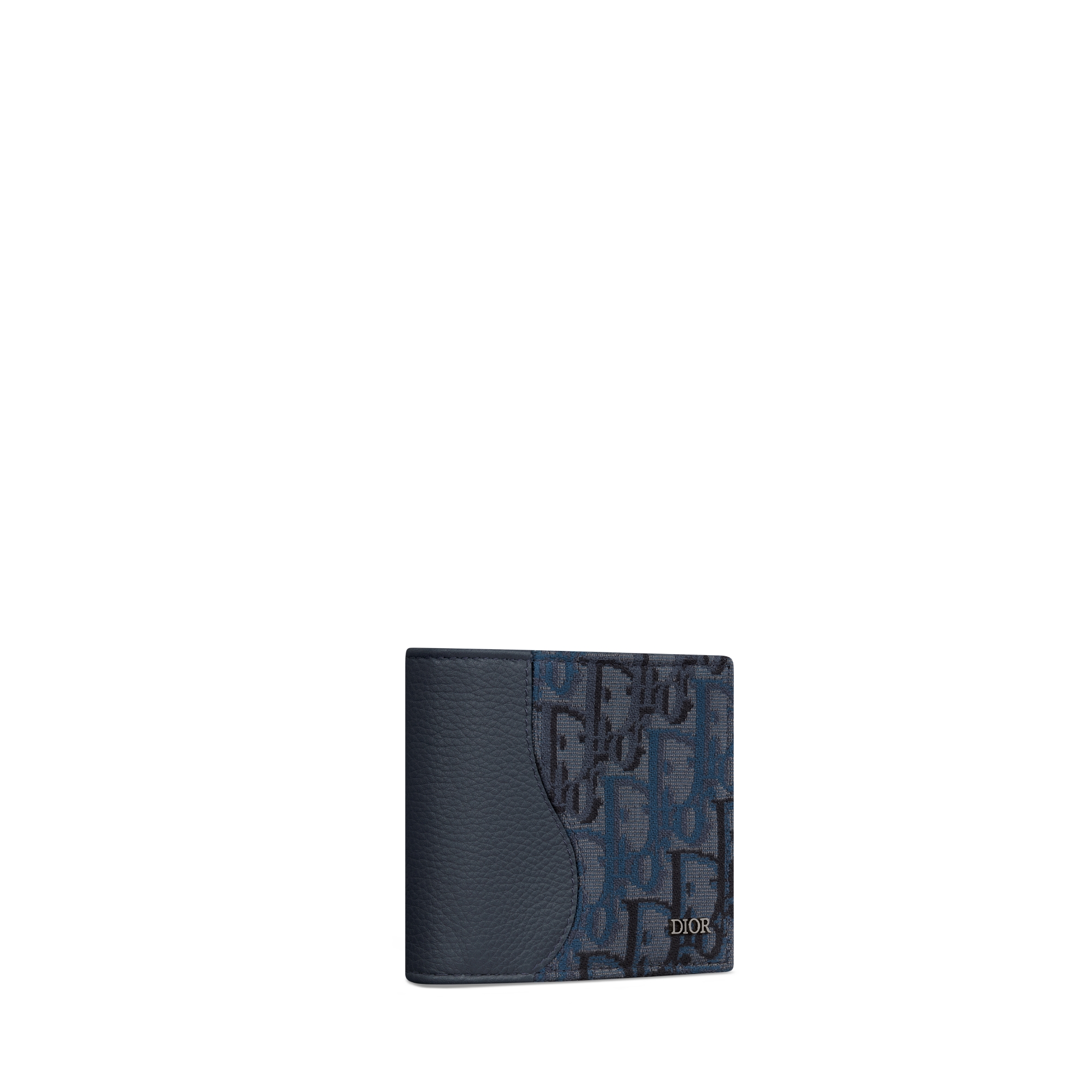 Saddle Bifold Wallet Deep Blue Grained Calfskin and Deep Blue Dior Oblique Trio Jacquard Marquetry E03