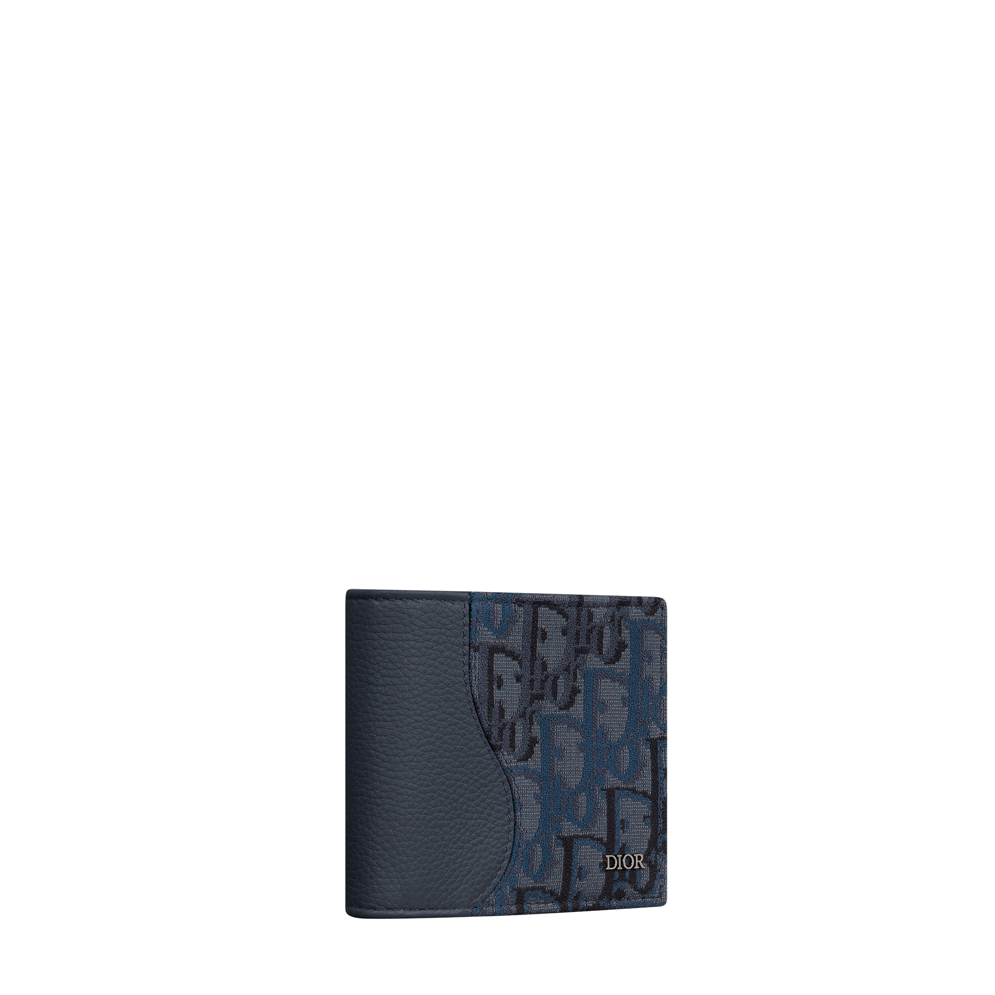 Saddle Bifold Wallet Deep Blue Grained Calfskin and Deep Blue Dior Oblique Trio Jacquard Marquetry E03