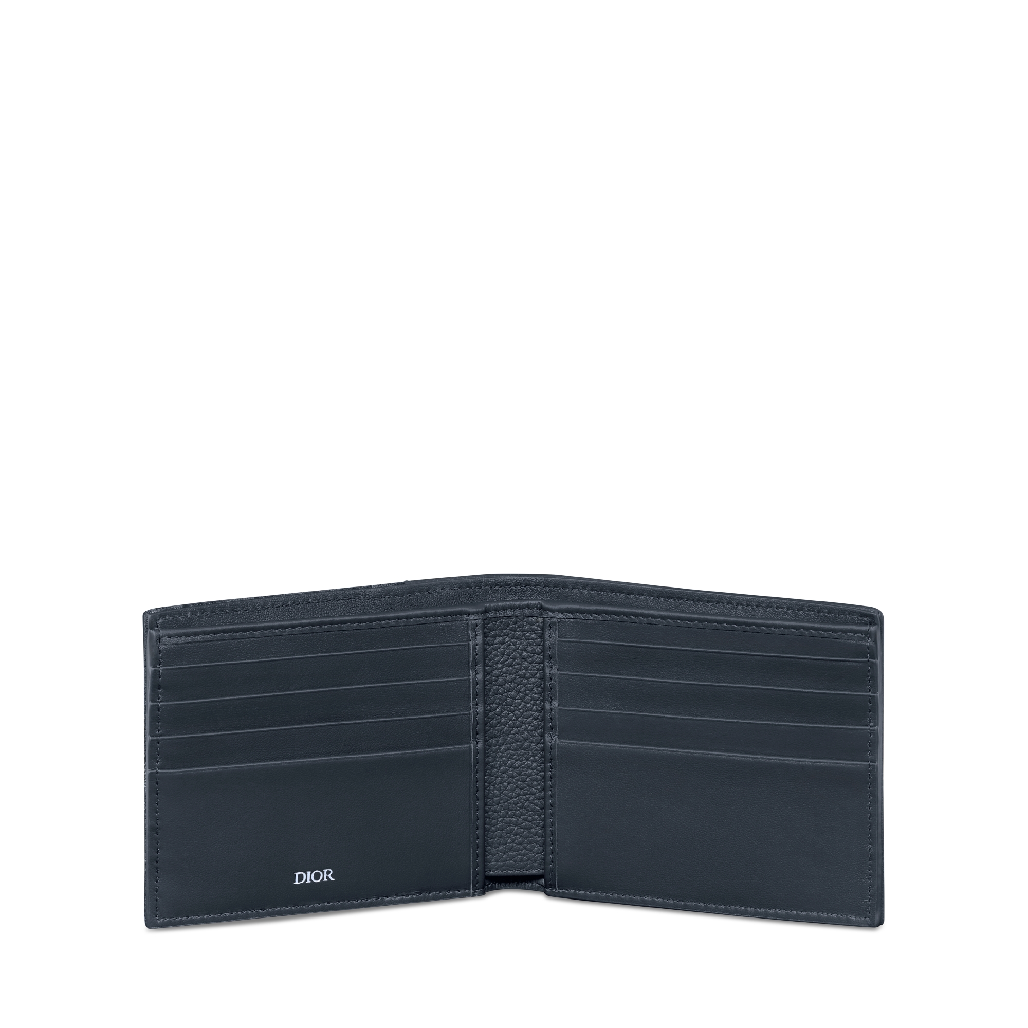 Saddle Bifold Wallet Deep Blue Grained Calfskin and Deep Blue Dior Oblique Trio Jacquard Marquetry E07