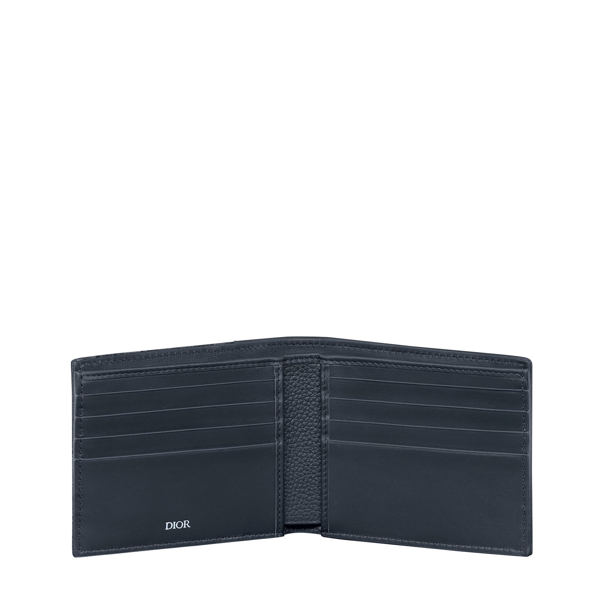 Saddle Bifold Wallet Deep Blue Grained Calfskin and Deep Blue Dior Oblique Trio Jacquard Marquetry E07