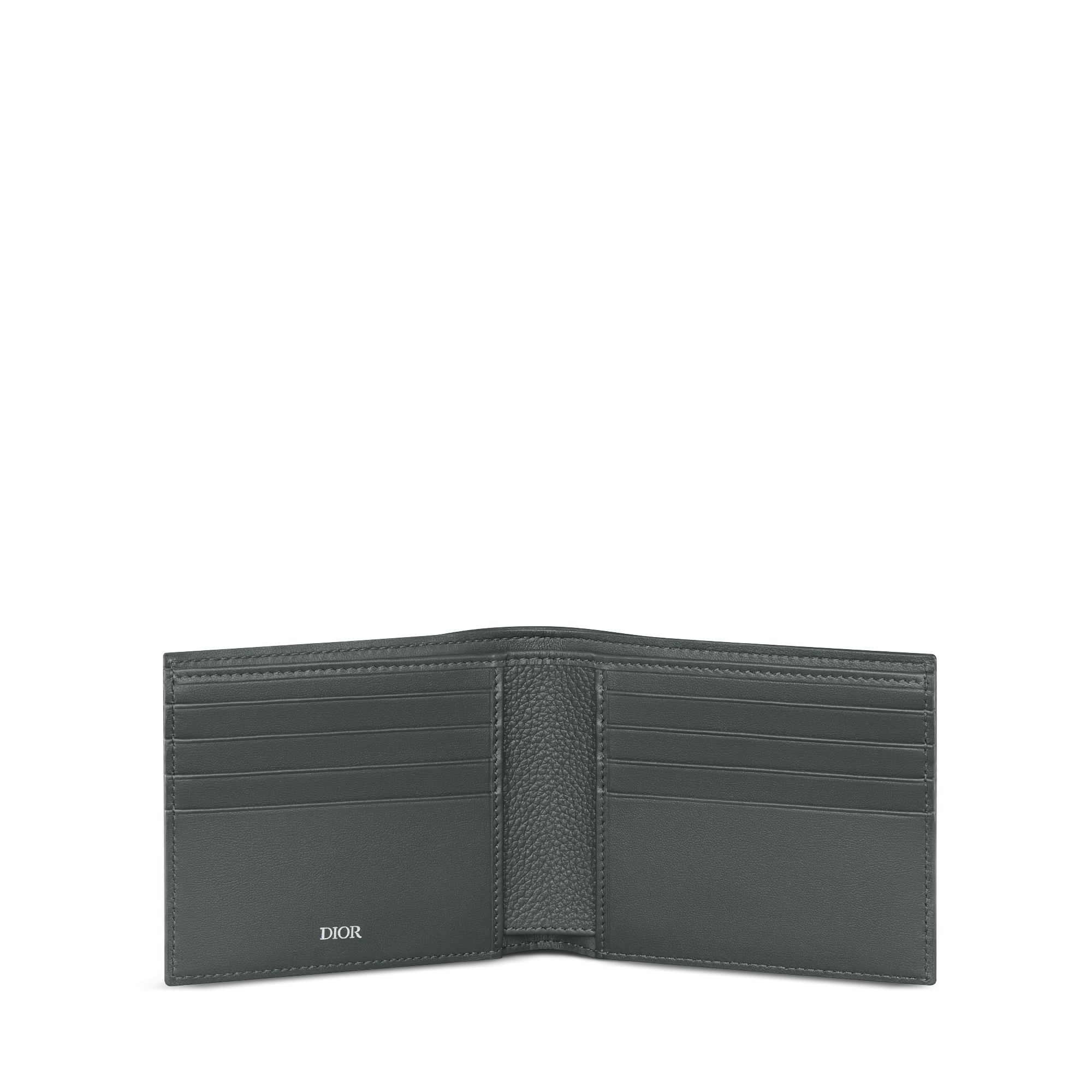 Saddle 對折錢包 煤灰色粒面小牛皮鑲飾工藝和煤灰色 Dior Oblique 帆布 E07