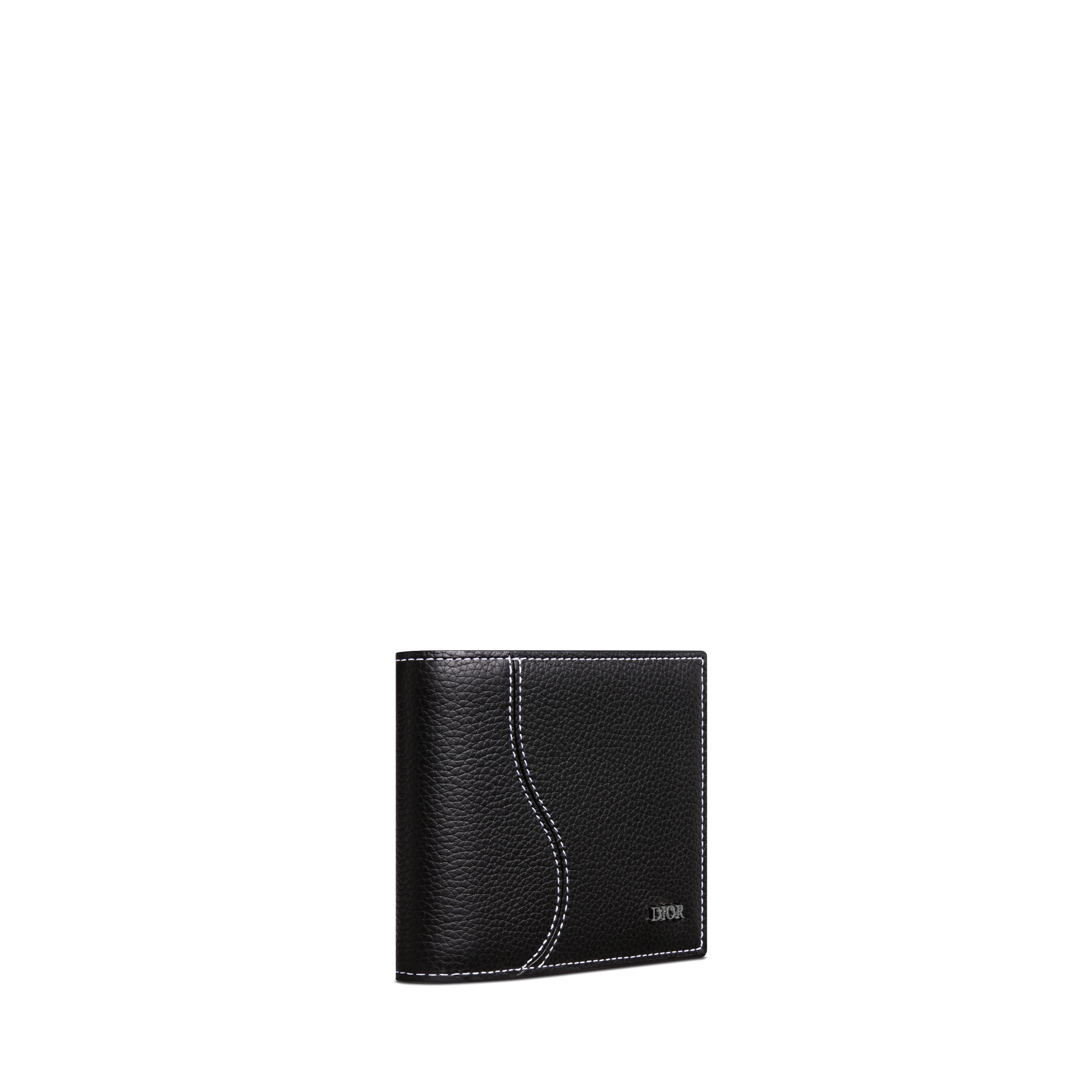 Saddle Bifold-Portemonnaie Genarbtes Kalbsleder in Schwarz mit Marketerie E03