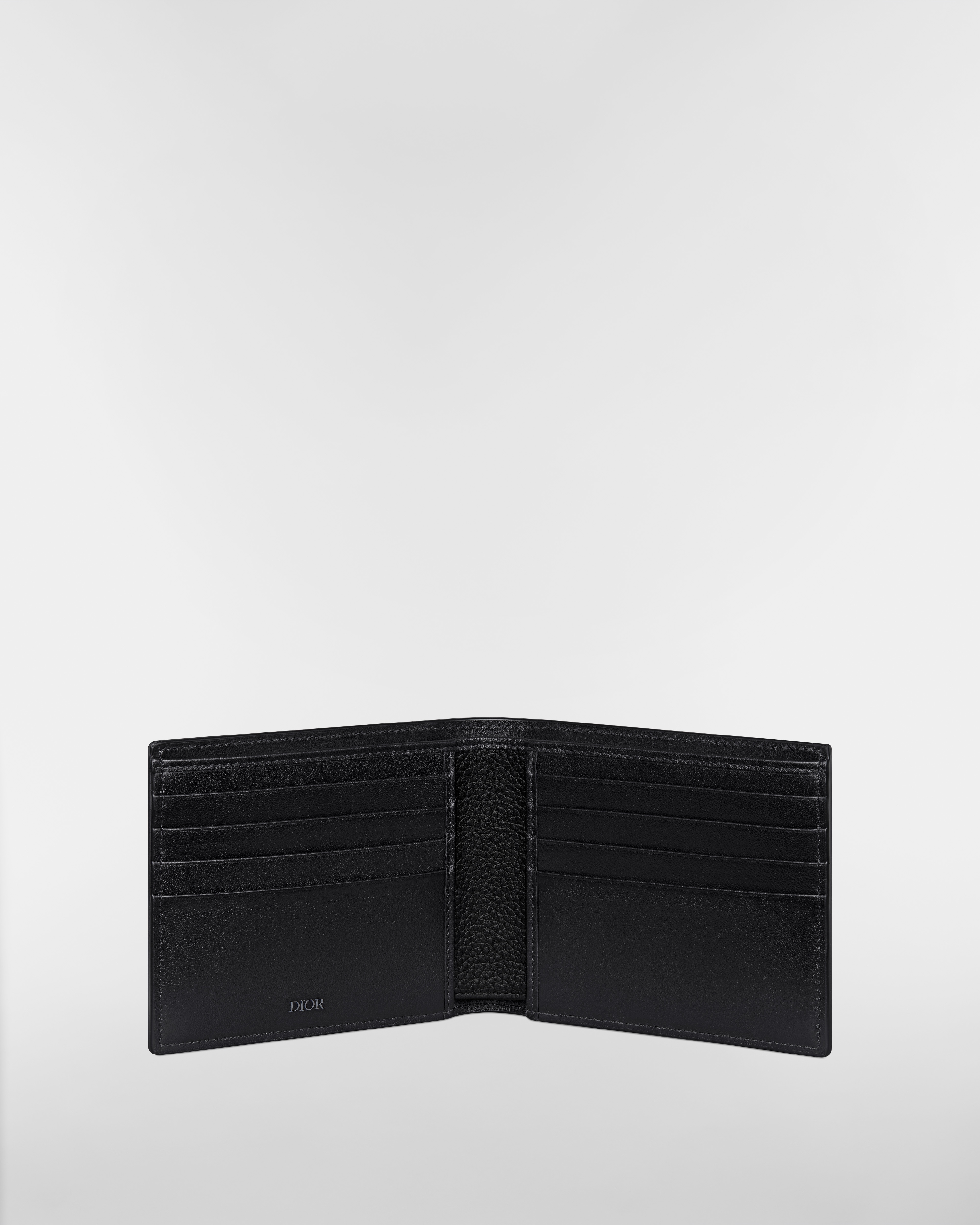 Saddle Bifold Wallet Black Grained Calfskin Marquetry E07