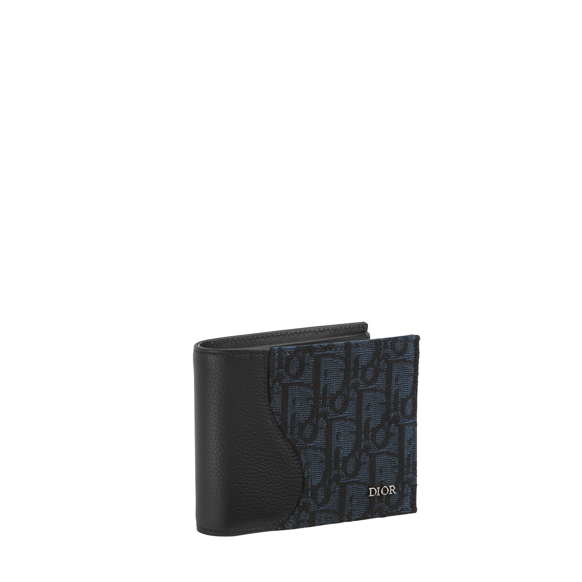 Saddle Bifold Wallet Black Grained Calfskin Marquetry and Black Dior Oblique Jacquard E03