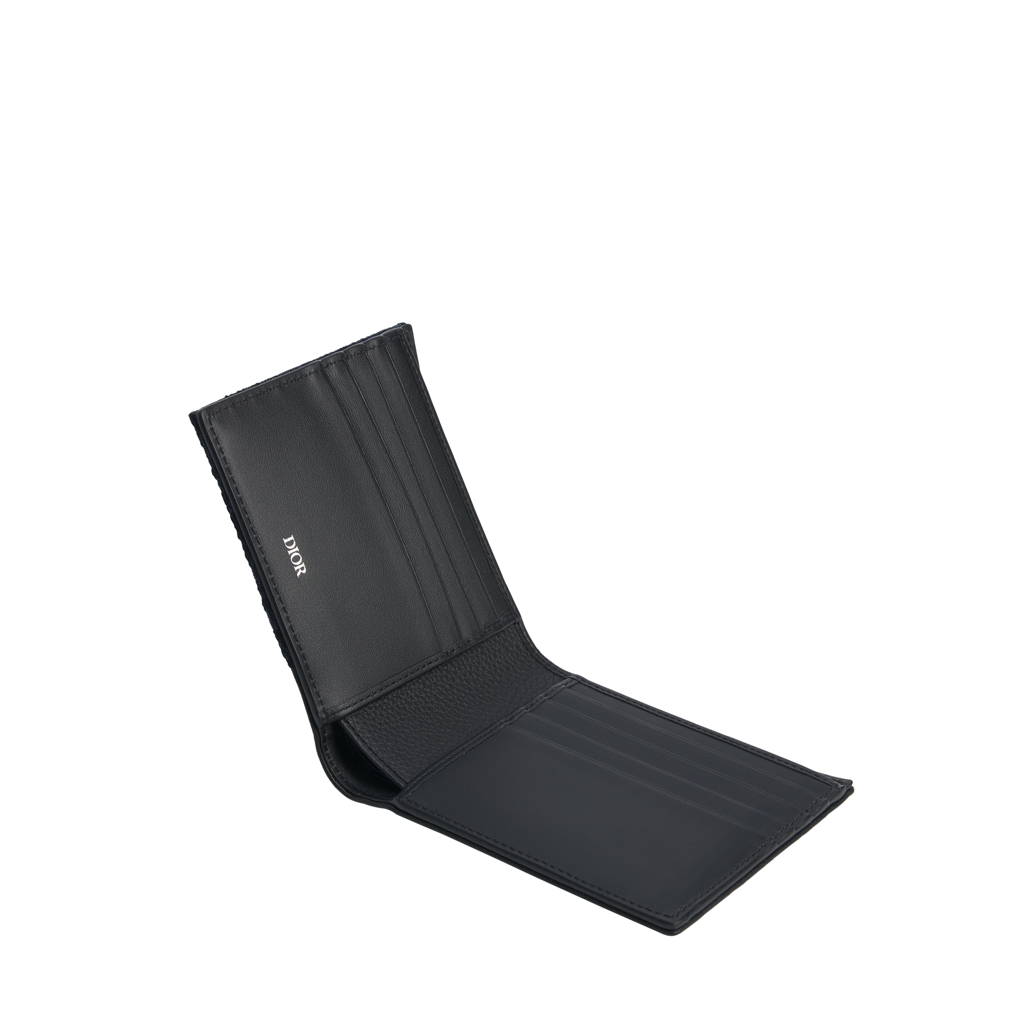 Saddle Bifold Wallet Black Grained Calfskin Marquetry and Black Dior Oblique Jacquard E07