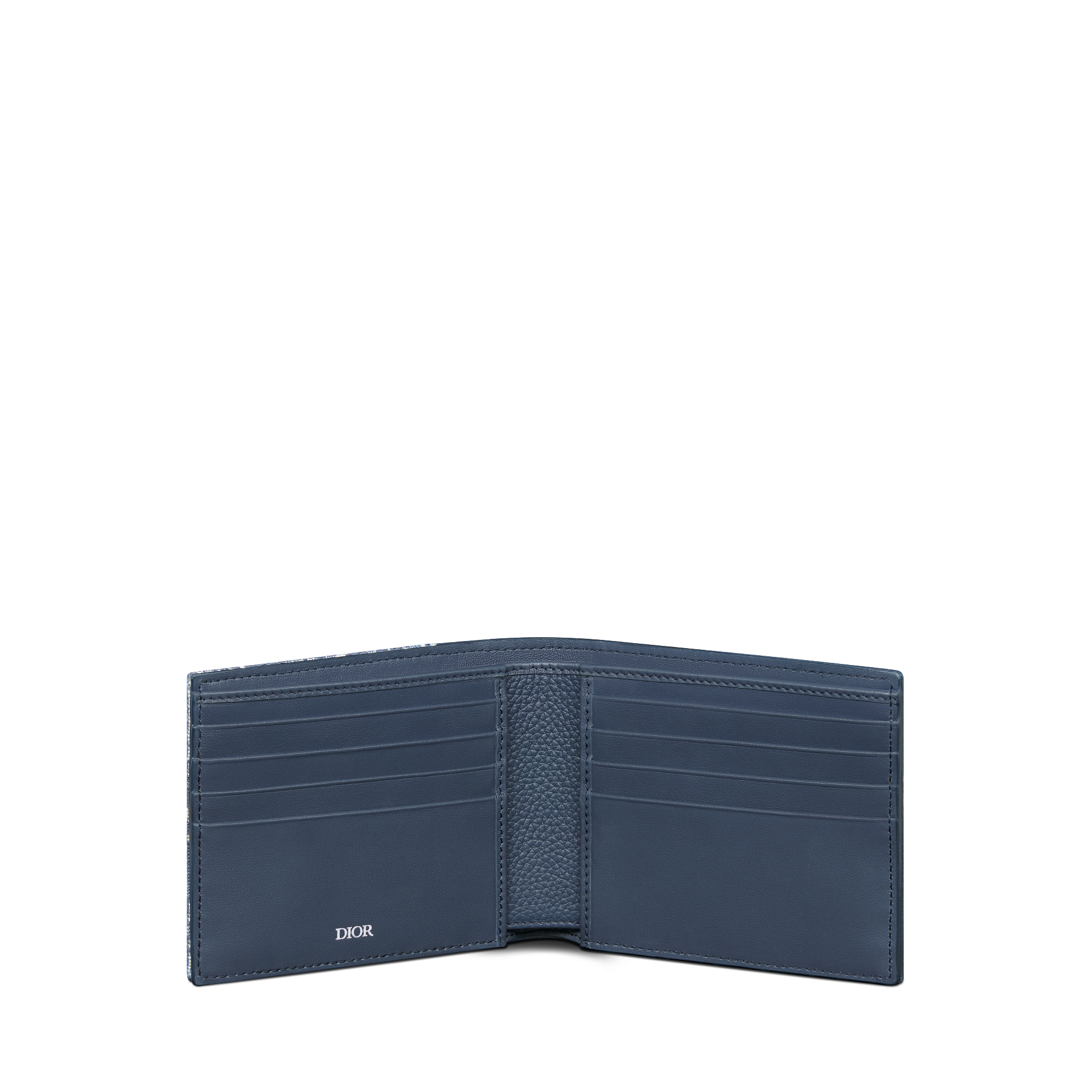 Saddle 반지갑 블루 그레인 송아지 가죽 마르퀘트리 & 블루 Dior Oblique 자카드 E07