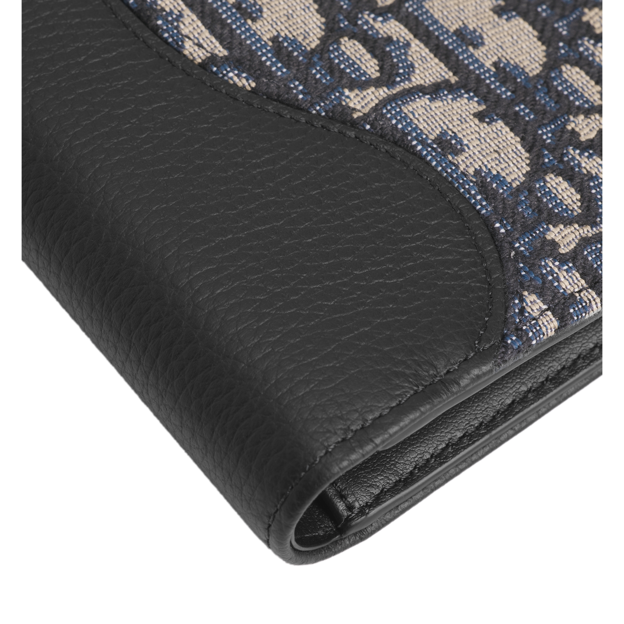 Saddle Bifold Wallet Black Grained Calfskin Marquetry with Beige and Black Dior Oblique Jacquard E09