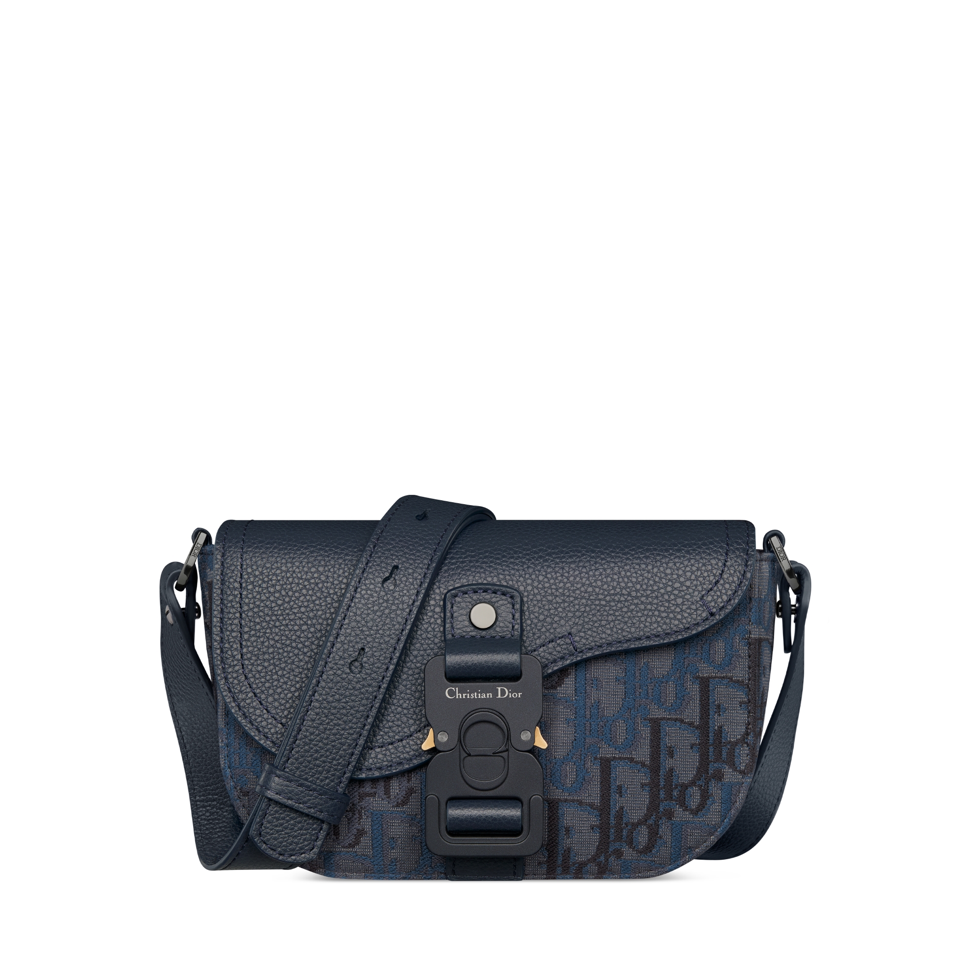 Mini Saddle Messenger Bag with Flap Deep Blue Dior Oblique Trio Jacquard and Deep Blue Grained Calfskin E01