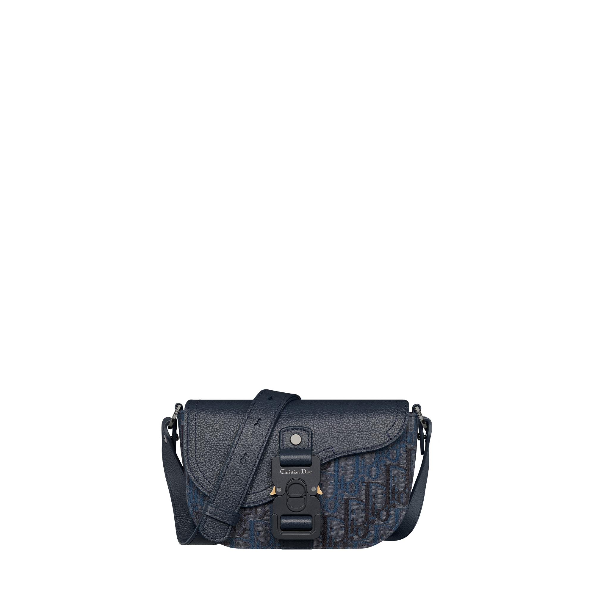 Mini Saddle Messenger Bag with Flap Deep Blue Dior Oblique Trio Jacquard and Deep Blue Grained Calfskin E01