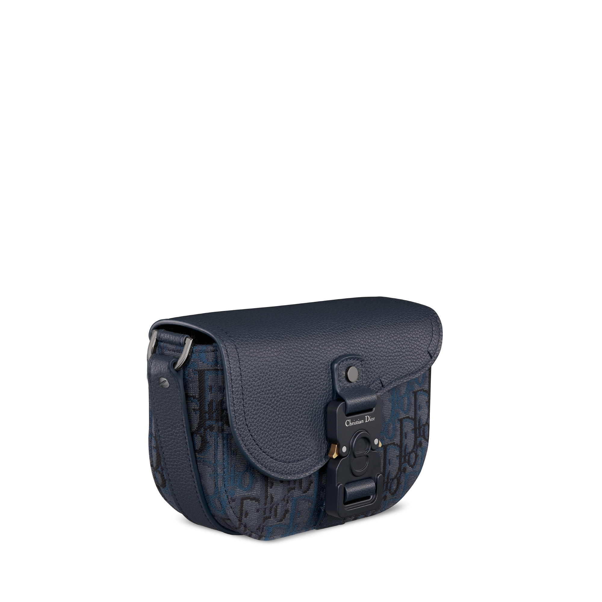 Mini Saddle Messenger Bag with Flap Deep Blue Dior Oblique Trio Jacquard and Deep Blue Grained Calfskin E03