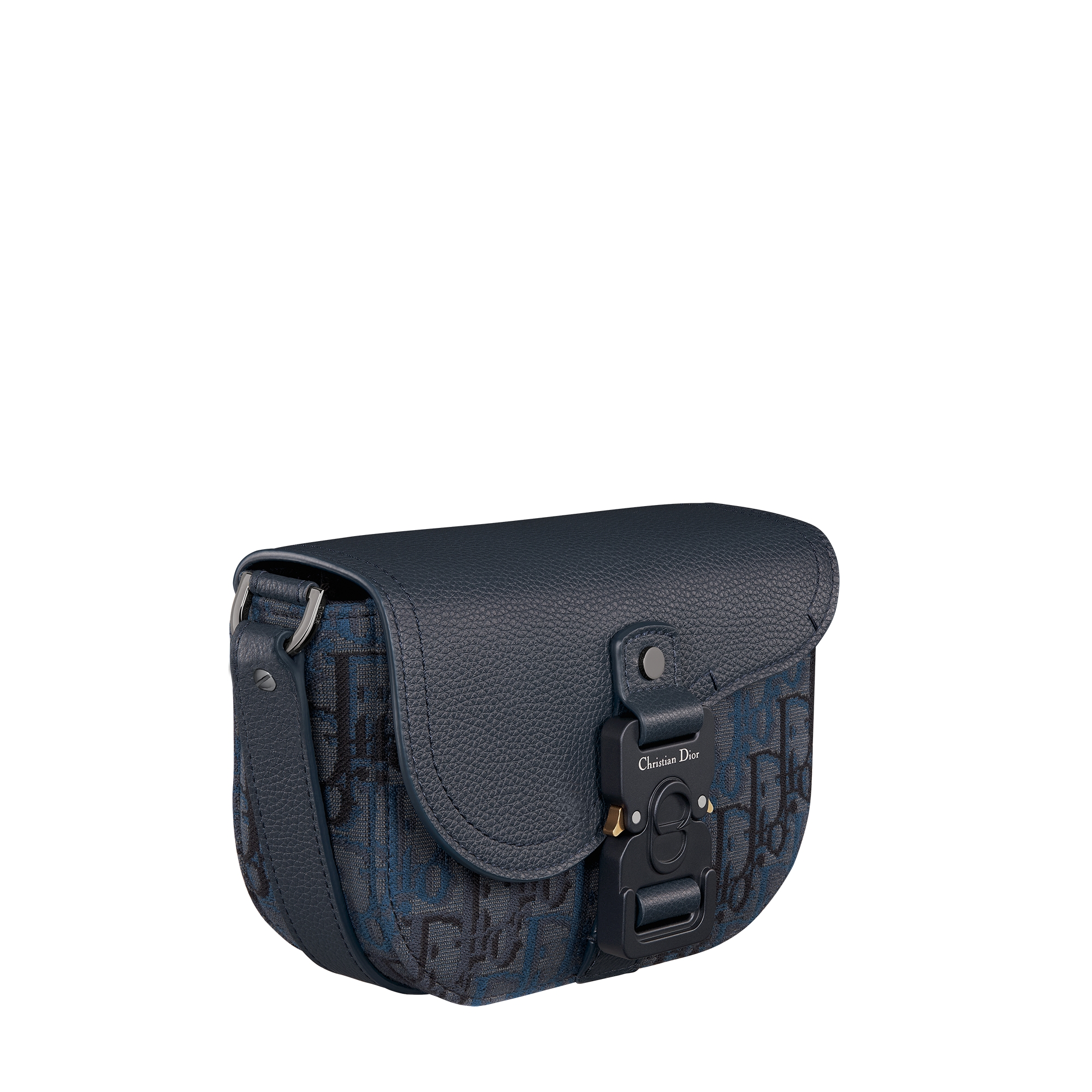 Mini Saddle Messenger Bag with Flap Deep Blue Dior Oblique Trio Jacquard and Deep Blue Grained Calfskin E03