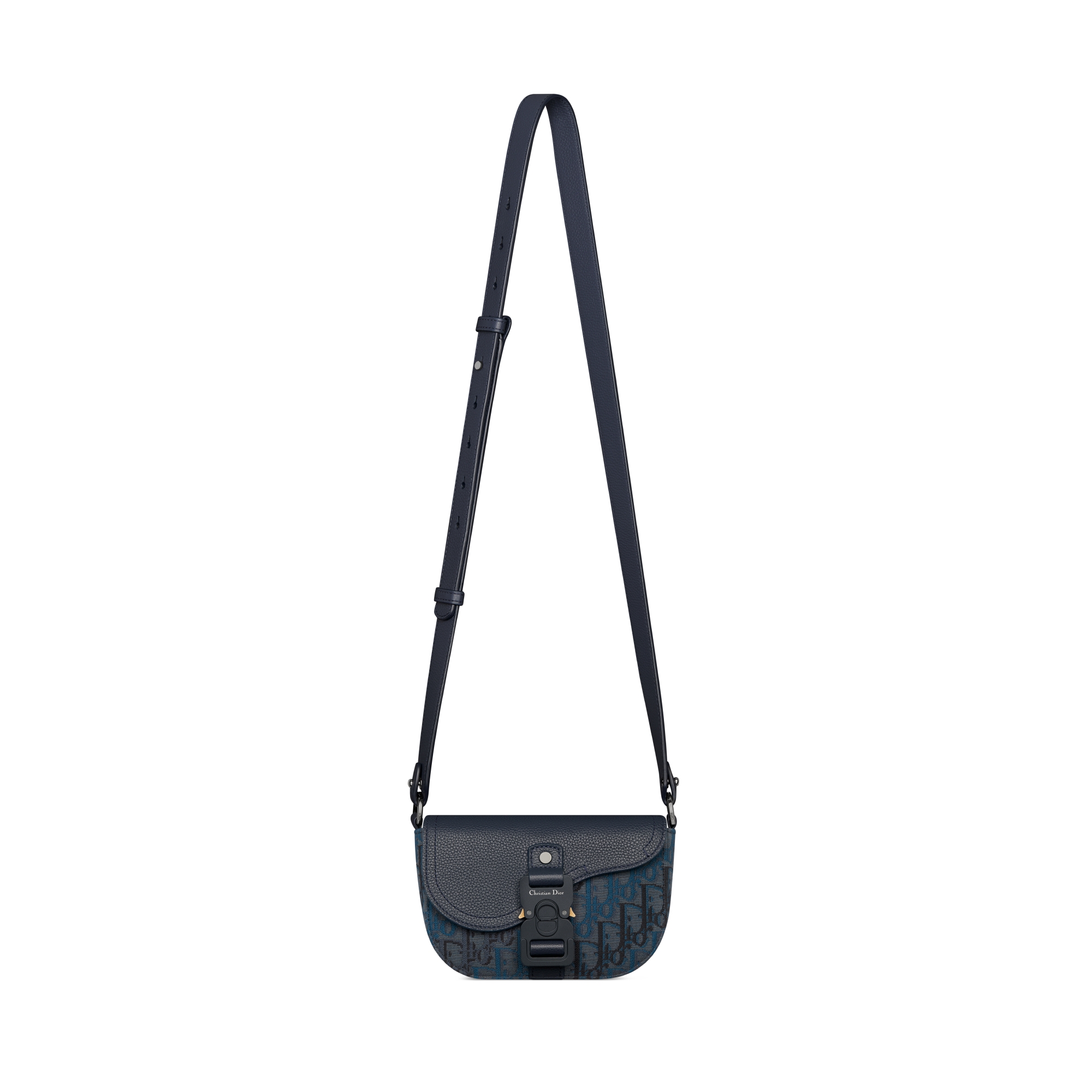 Mini Saddle Messenger Bag with Flap Deep Blue Dior Oblique Trio Jacquard and Deep Blue Grained Calfskin E07