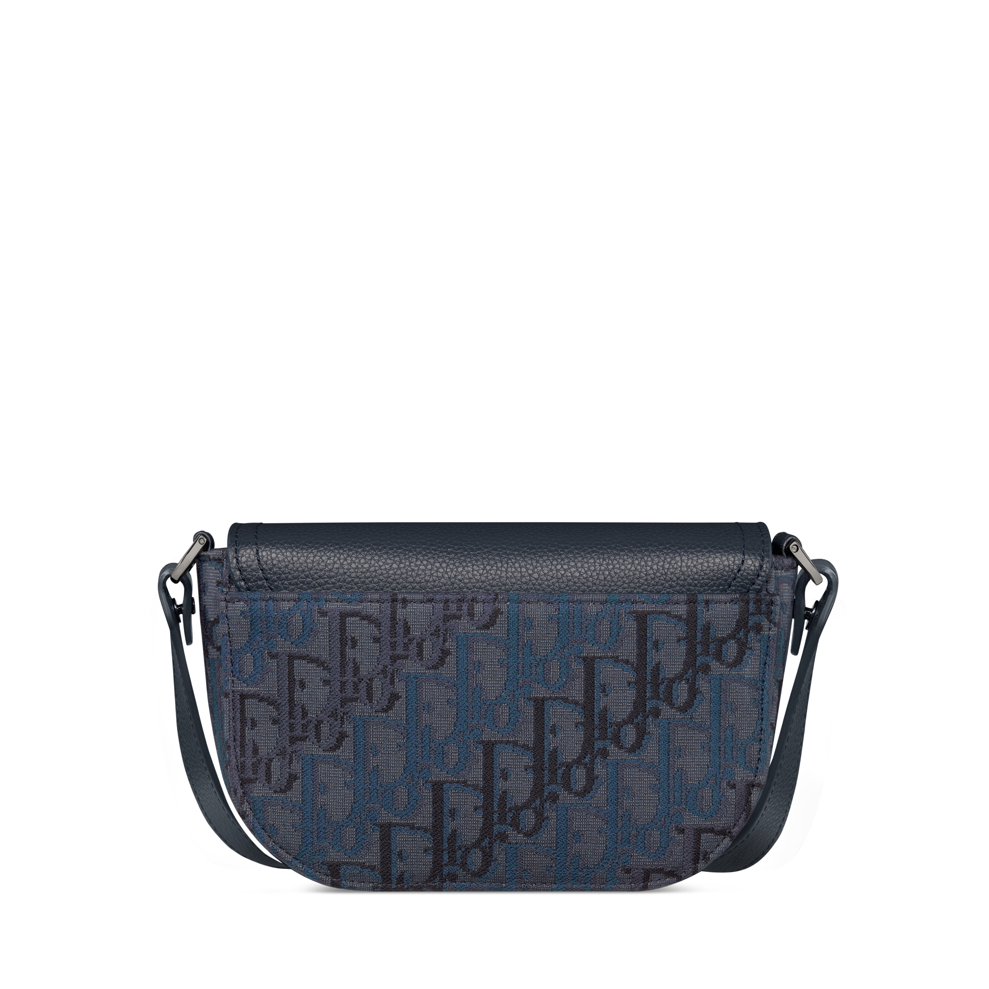Mini Saddle Messenger Bag with Flap Deep Blue Dior Oblique Trio Jacquard and Deep Blue Grained Calfskin E08