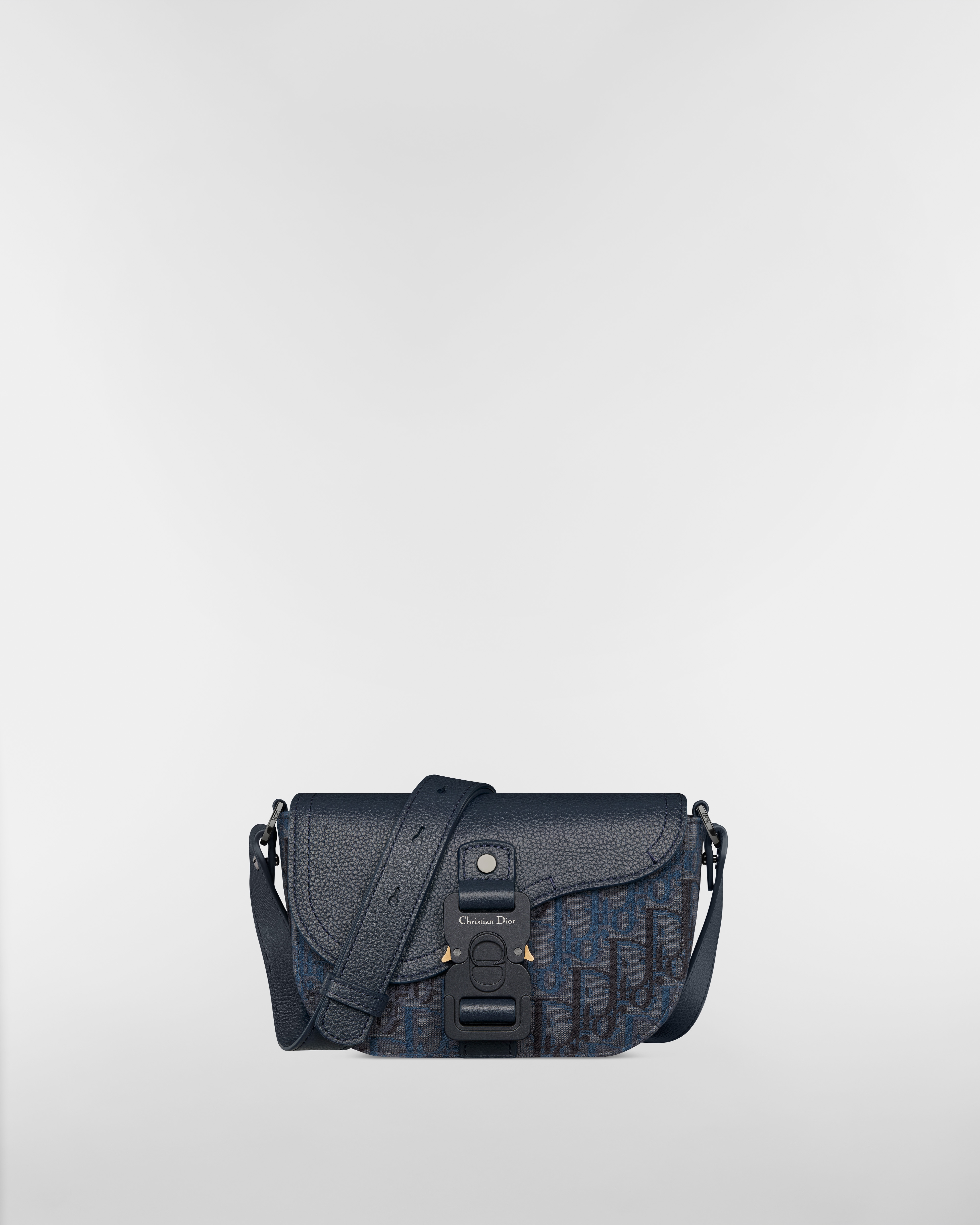 Borsa messenger mini Saddle con pattina Jacquard Dior Oblique Trio e pelle di vitello granulata blu intenso E01
