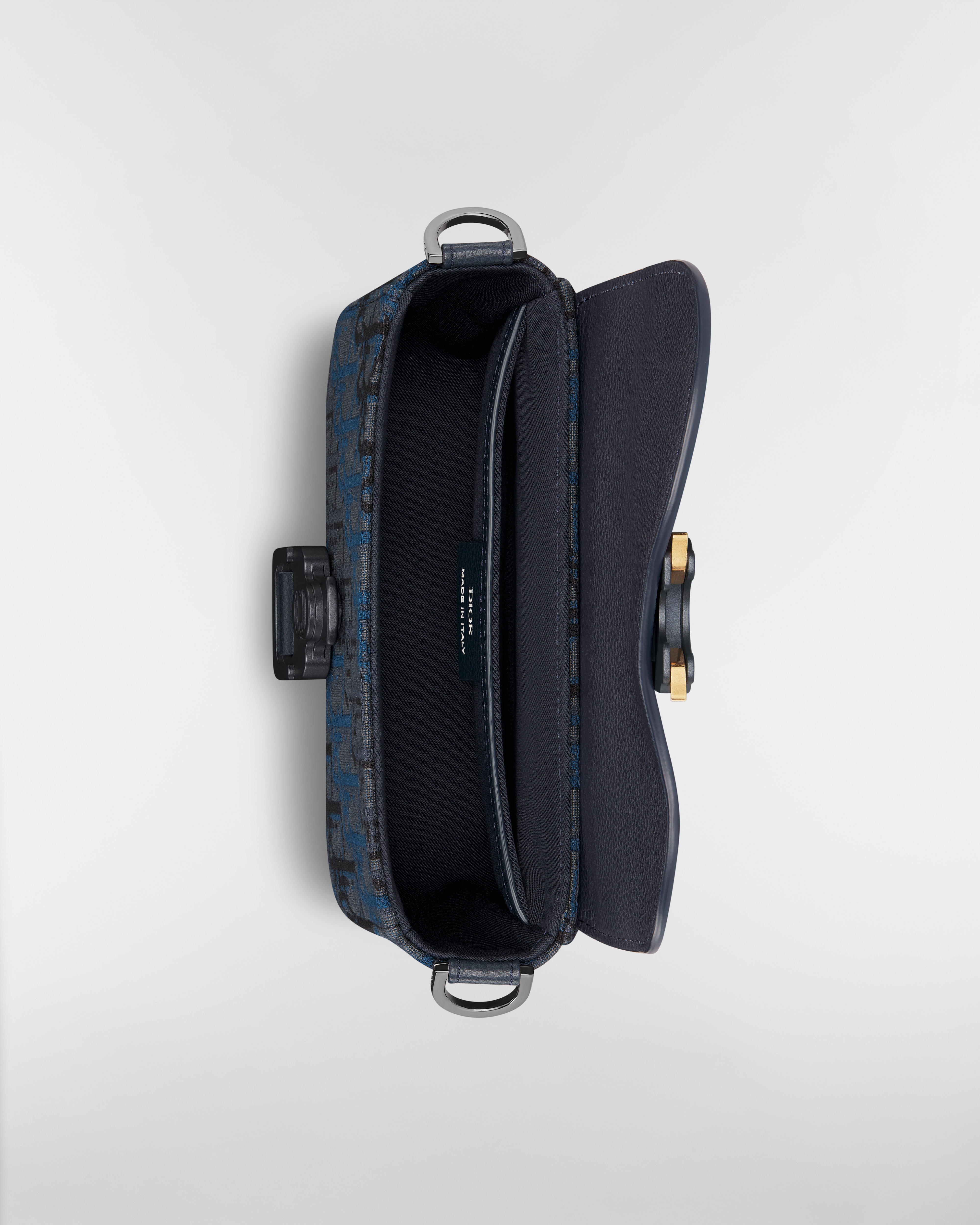 Mini Saddle Messenger Bag with Flap Deep Blue Dior Oblique Trio Jacquard and Deep Blue Grained Calfskin E06