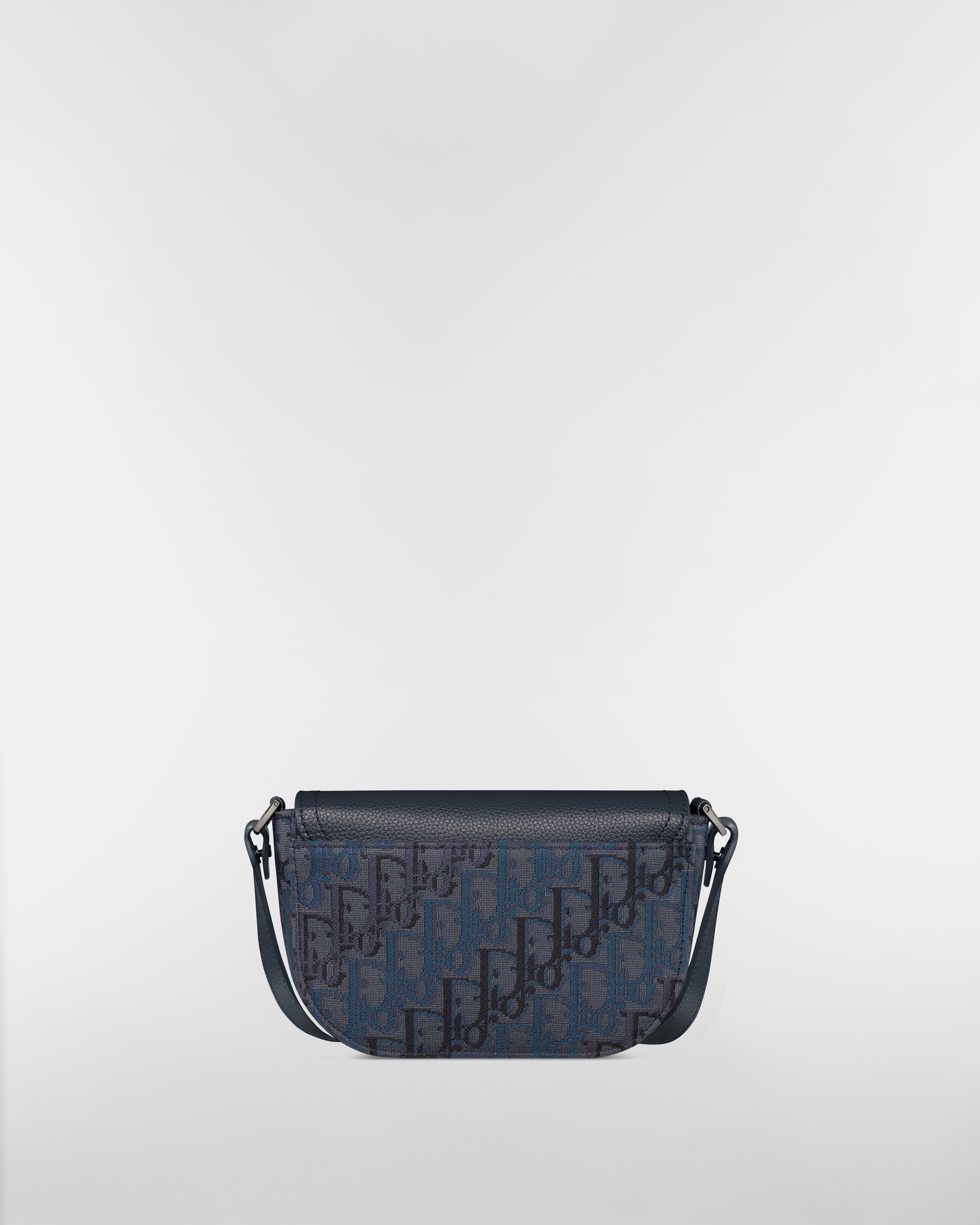 Borsa messenger mini Saddle con pattina Jacquard Dior Oblique Trio e pelle di vitello granulata blu intenso E08