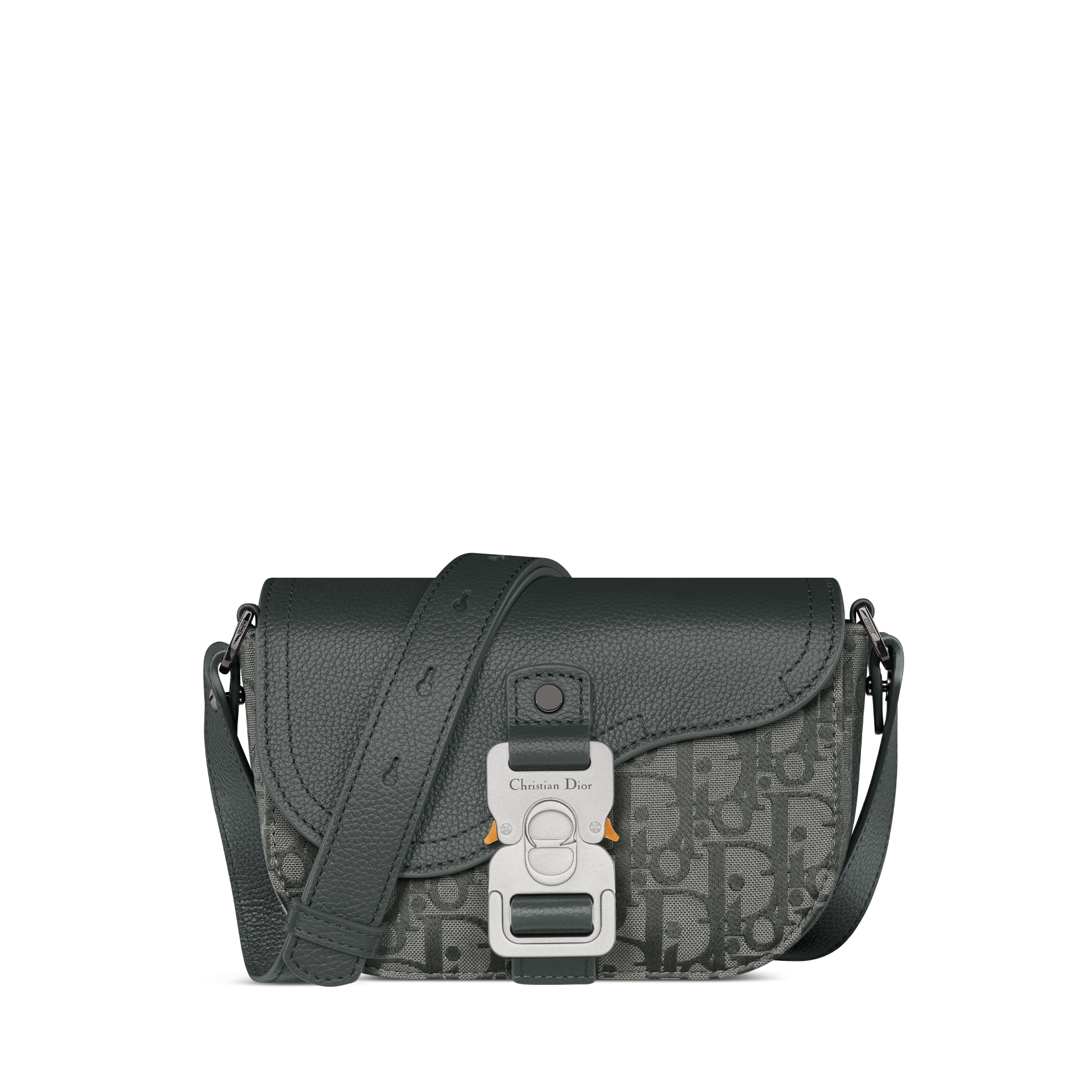 Saddle 미니 플랩 스트랩백 앤트러사이트 그레이 Dior Oblique 캔버스 & 앤트러사이트 그레이 그레인 송아지 가죽 E01