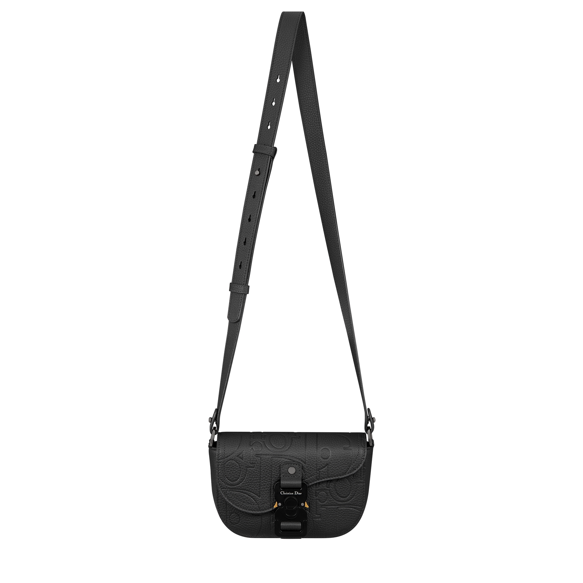 Mini Saddle Messenger Bag with Flap Black Dior Gravity Leather E07