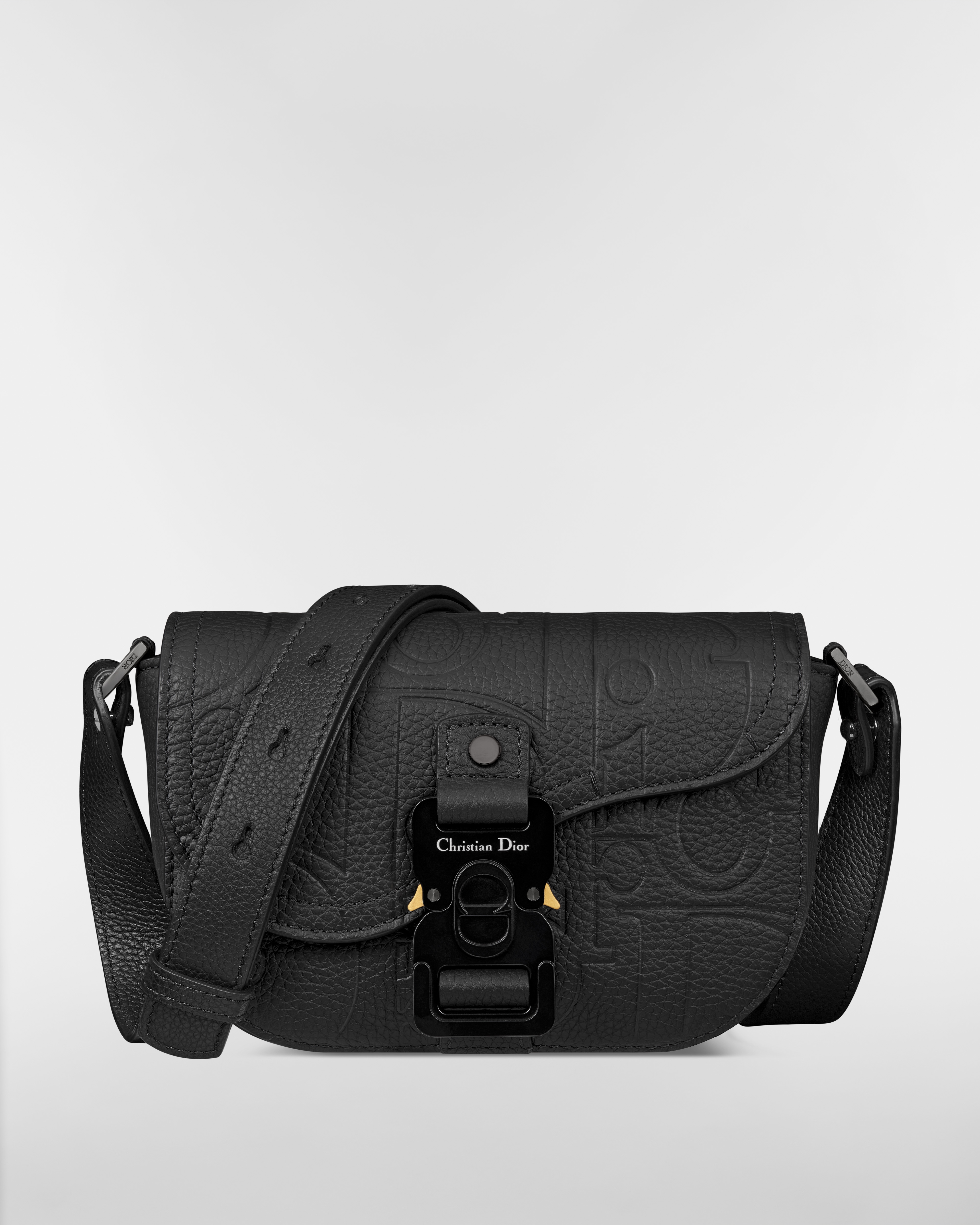 迷你 Saddle 翻蓋郵差袋 黑色 Dior Gravity 皮革 E01
