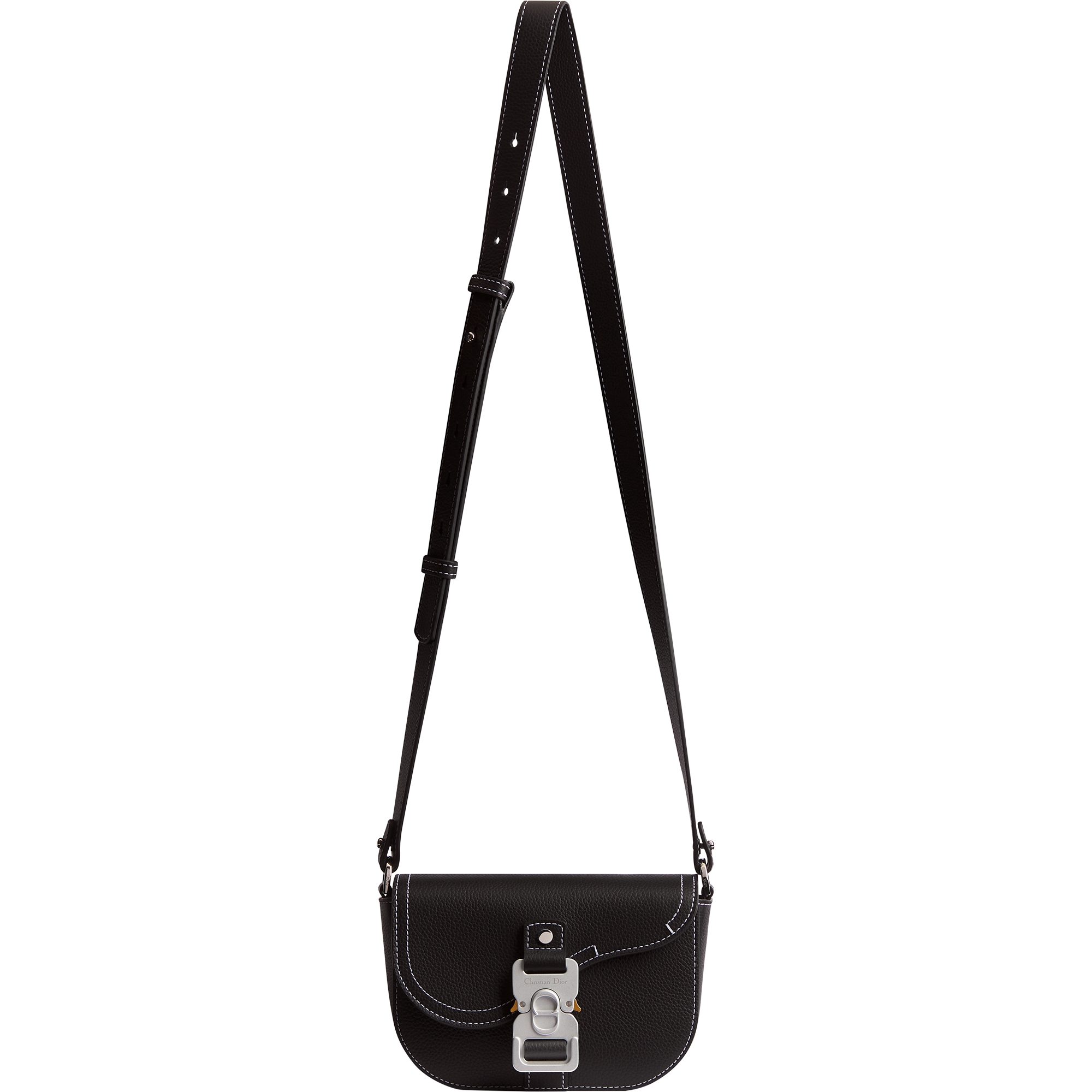 Mini Saddle Messenger Bag with Flap Black Grained Calfskin E01