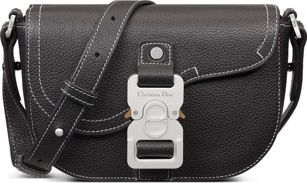 Saddle Vertical Pouch with Strap Black Grained Calfskin DIOR