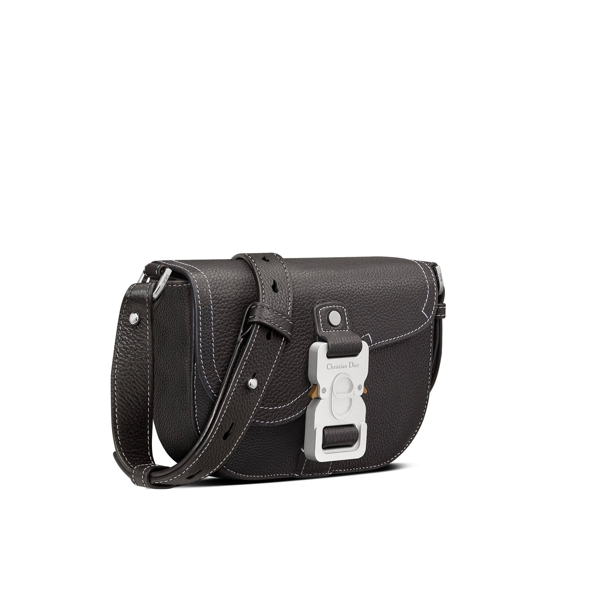 Mini sac Messenger à rabat Saddle Cuir de veau grainé noir E03