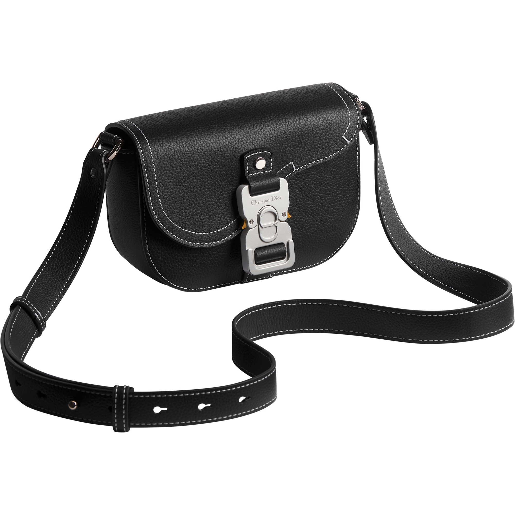 Mini Saddle Messenger Bag with Flap Black Grained Calfskin E03