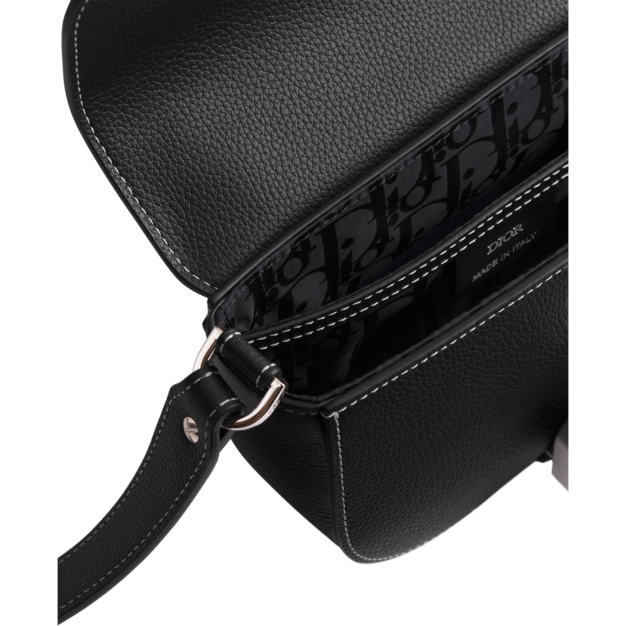 Mini Saddle Messenger Bag with Flap Black Grained Calfskin E06