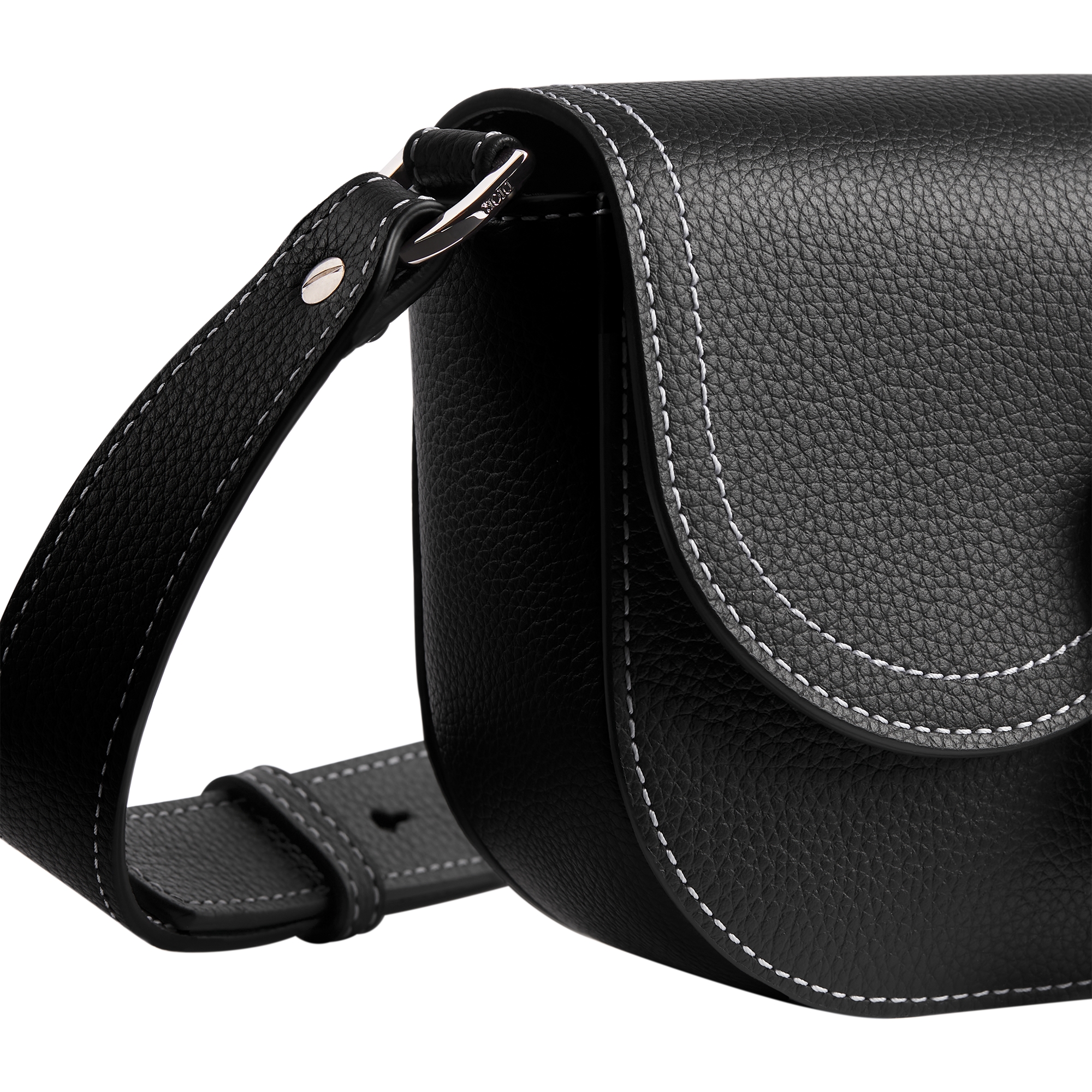 Mini Saddle Messenger Bag with Flap Black Grained Calfskin E10