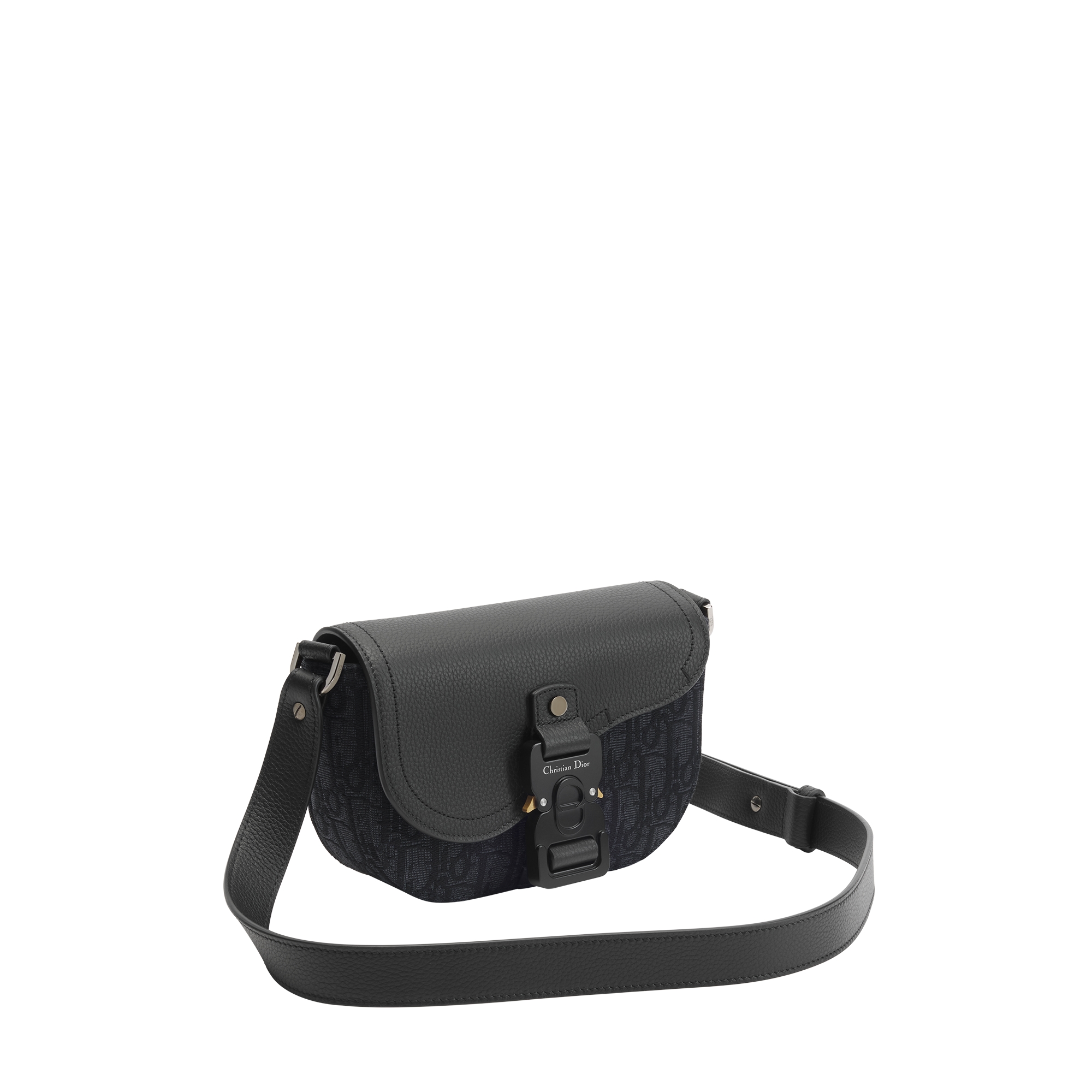  ผ้าแจ็กการ์ดลาย Dior Oblique สีดำและหนังลูกวัวลายเกรนสีดํา