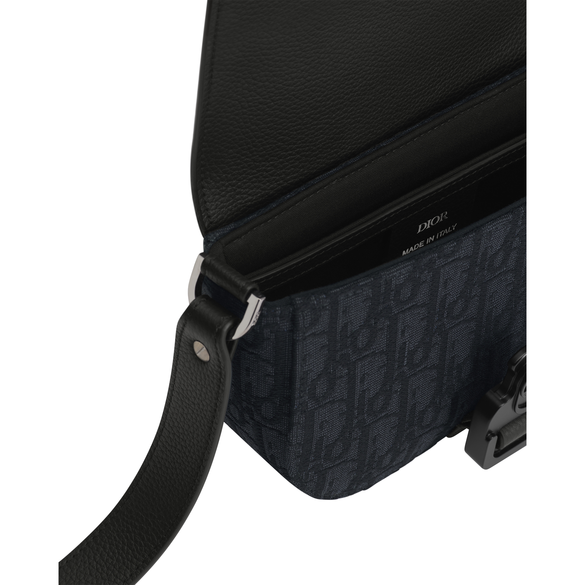 Mini Saddle Messenger Bag with Flap Black Dior Oblique Jacquard and Black Grained Calfskin E06