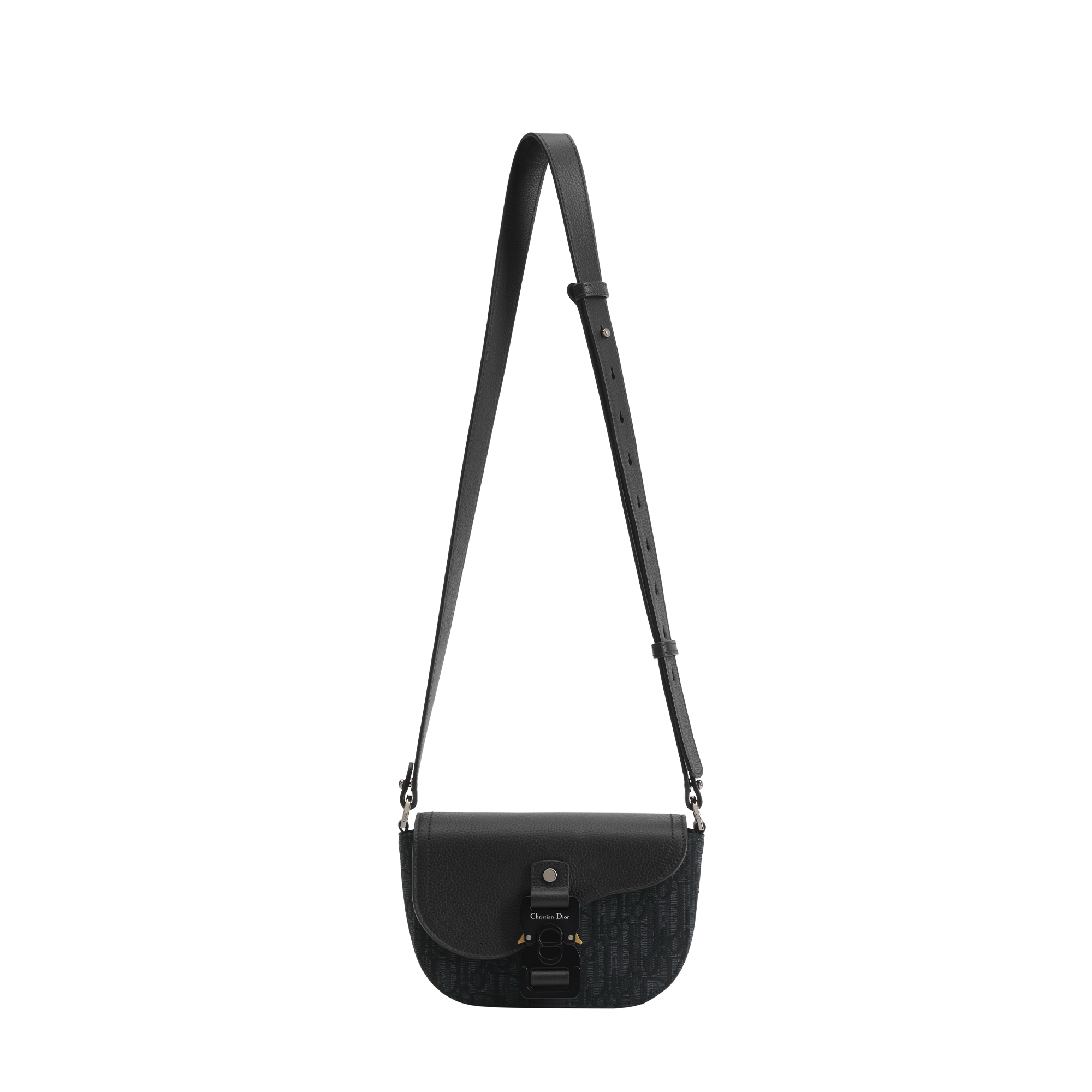 Mini Saddle Messenger Bag with Flap Black Dior Oblique Jacquard and Black Grained Calfskin E07