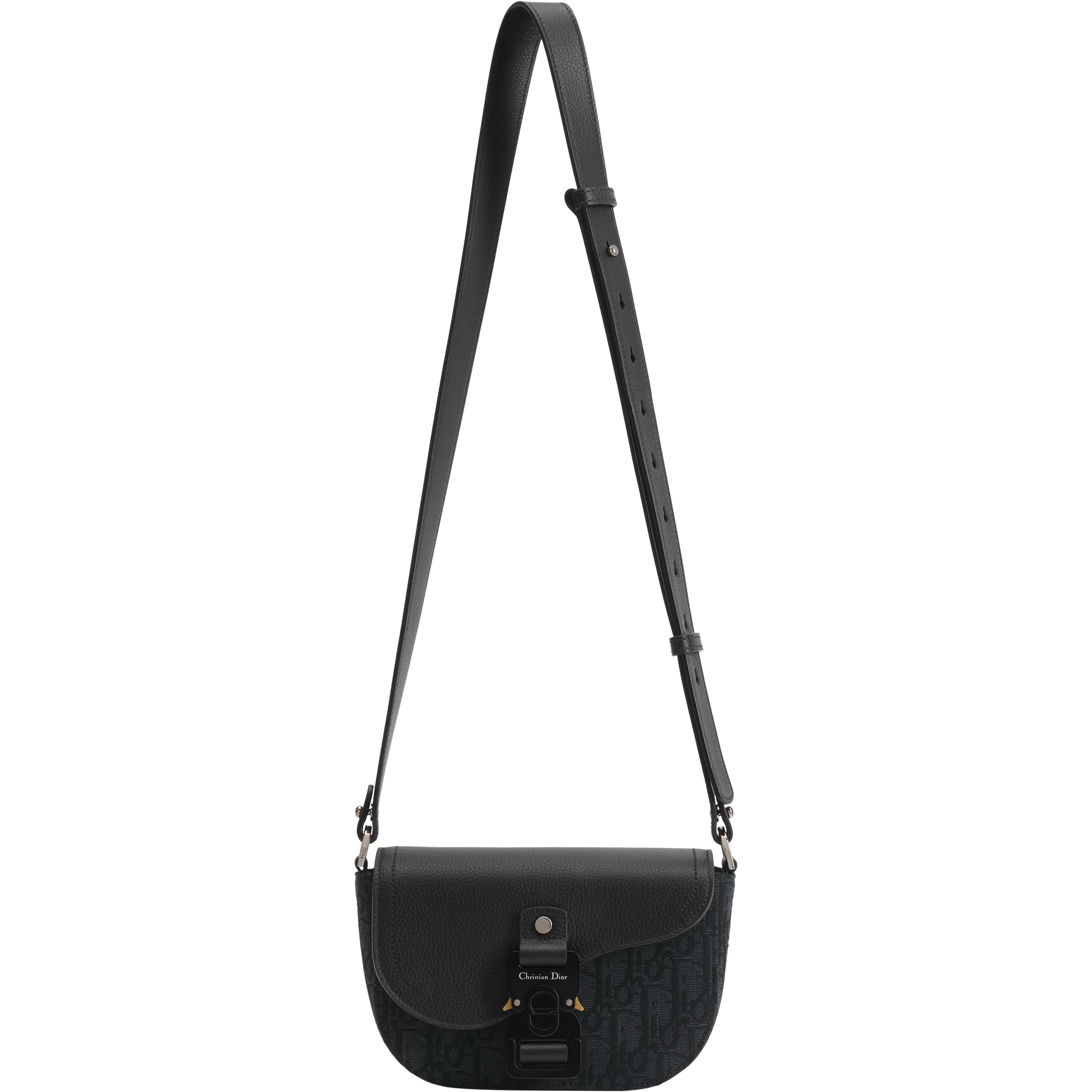 Mini Saddle Messenger Bag with Flap Black Dior Oblique Jacquard and Black Grained Calfskin E07